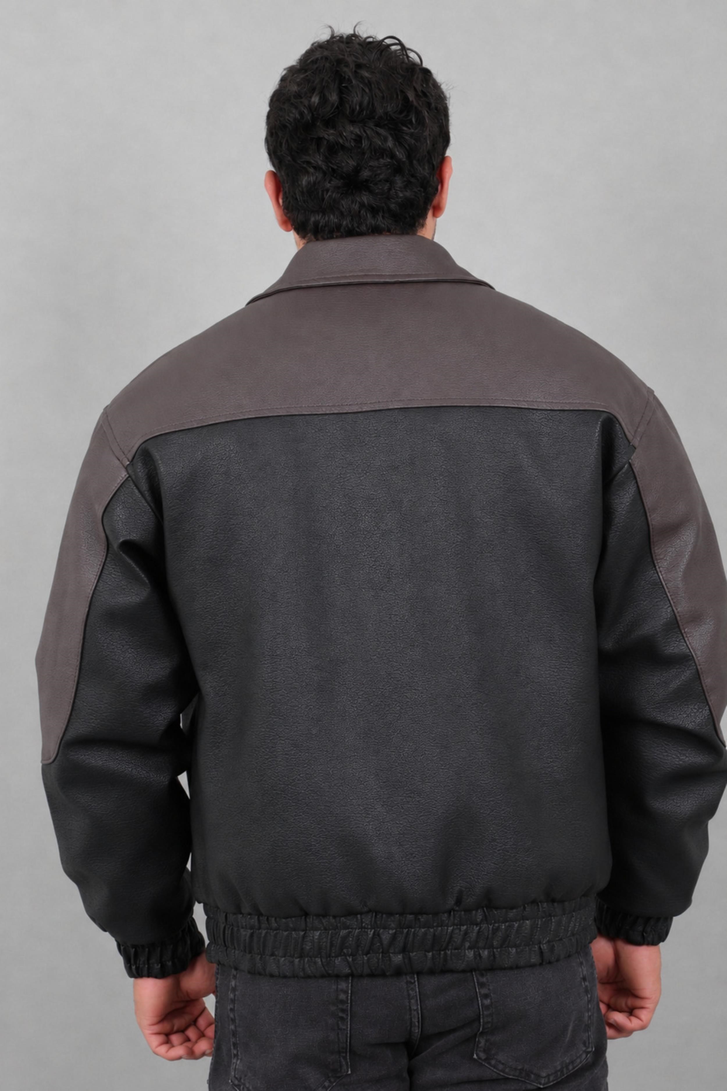 Baskılı Çift Renk Oversize Suni Deri Mont KMD 882_50531
