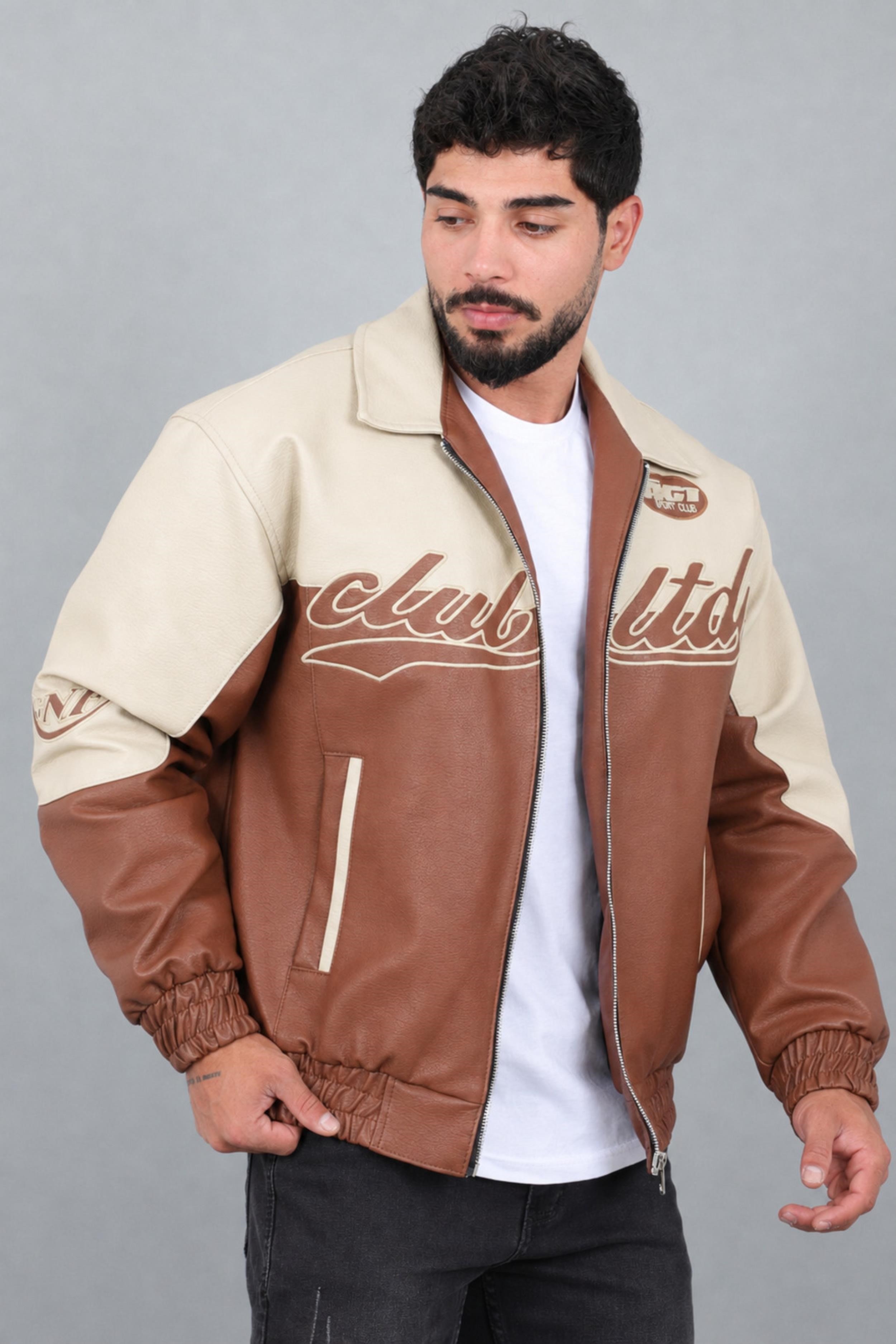 Baskılı Çift Renk Oversize Suni Deri Mont KMD 882