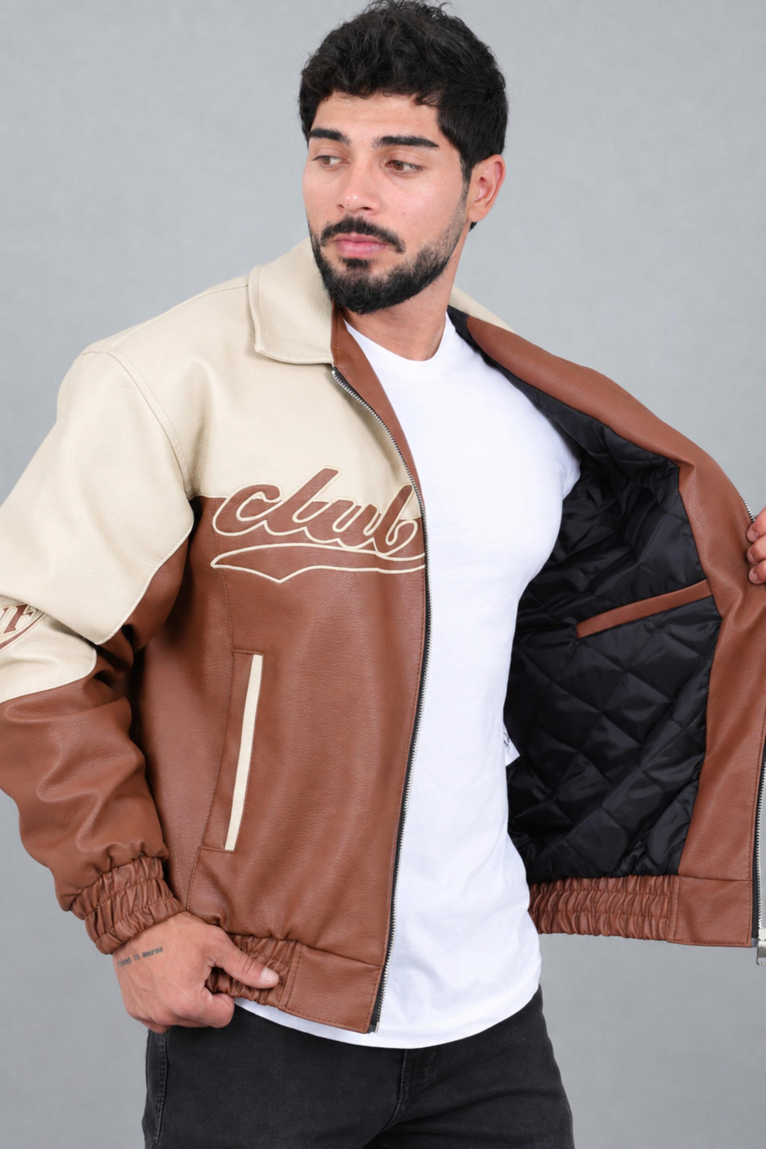 Baskılı Çift Renk Oversize Suni Deri Mont KMD 882_50531