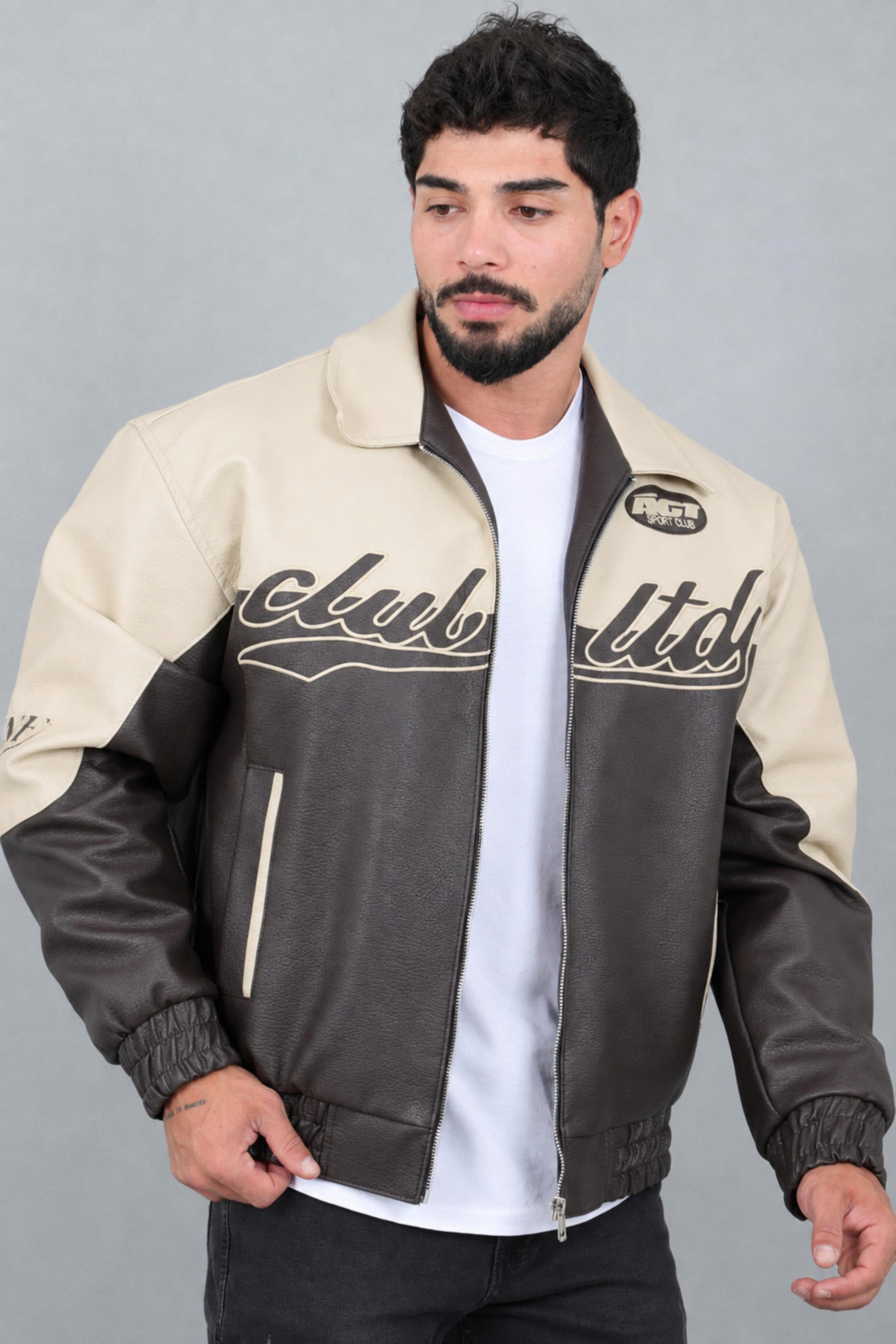 Baskılı Çift Renk Oversize Suni Deri Mont KMD 882_50531