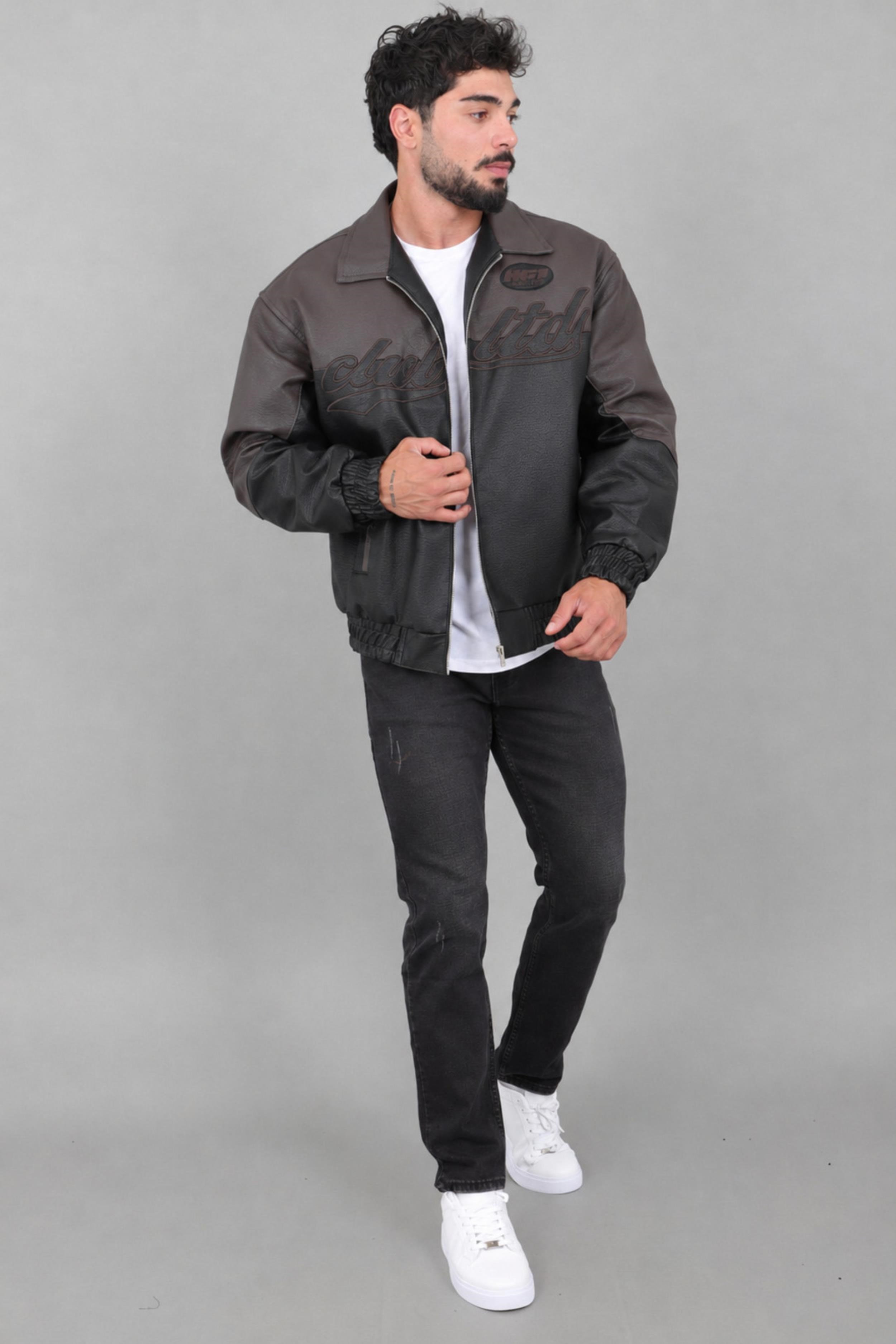 Baskılı Çift Renk Oversize Suni Deri Mont KMD 882_50531