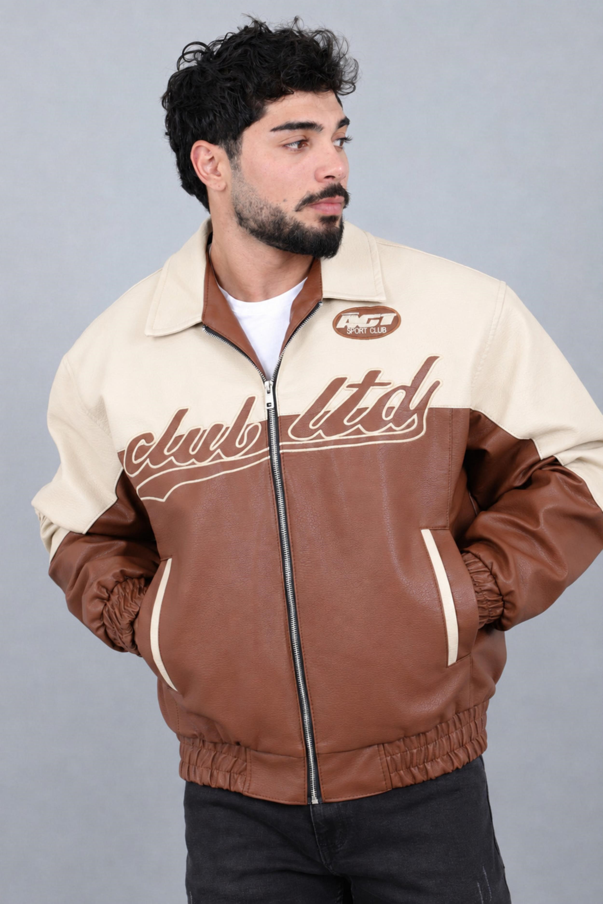 Baskılı Çift Renk Oversize Suni Deri Mont KMD 882_50531