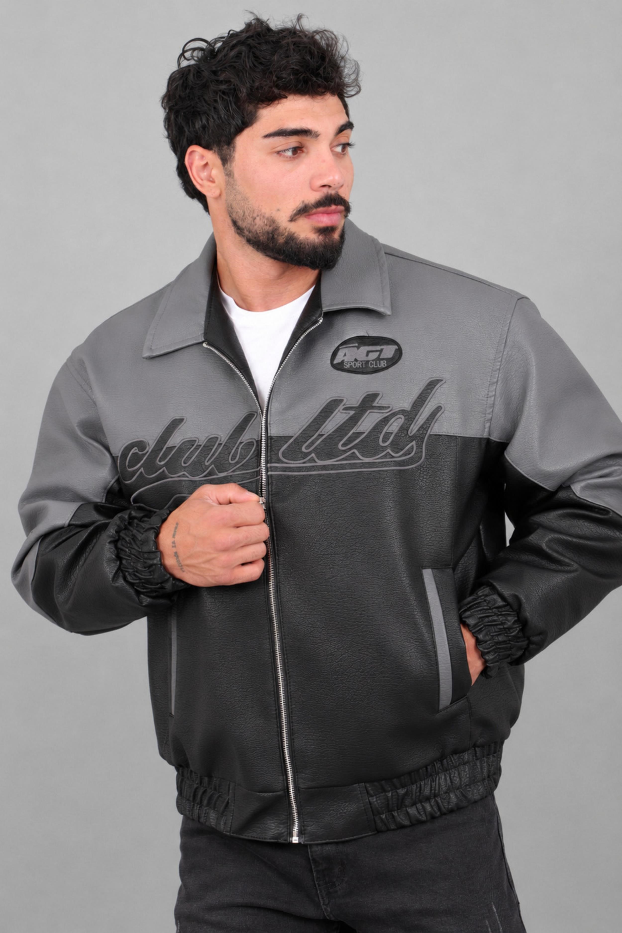 Baskılı Çift Renk Oversize Suni Deri Mont KMD 882_50531