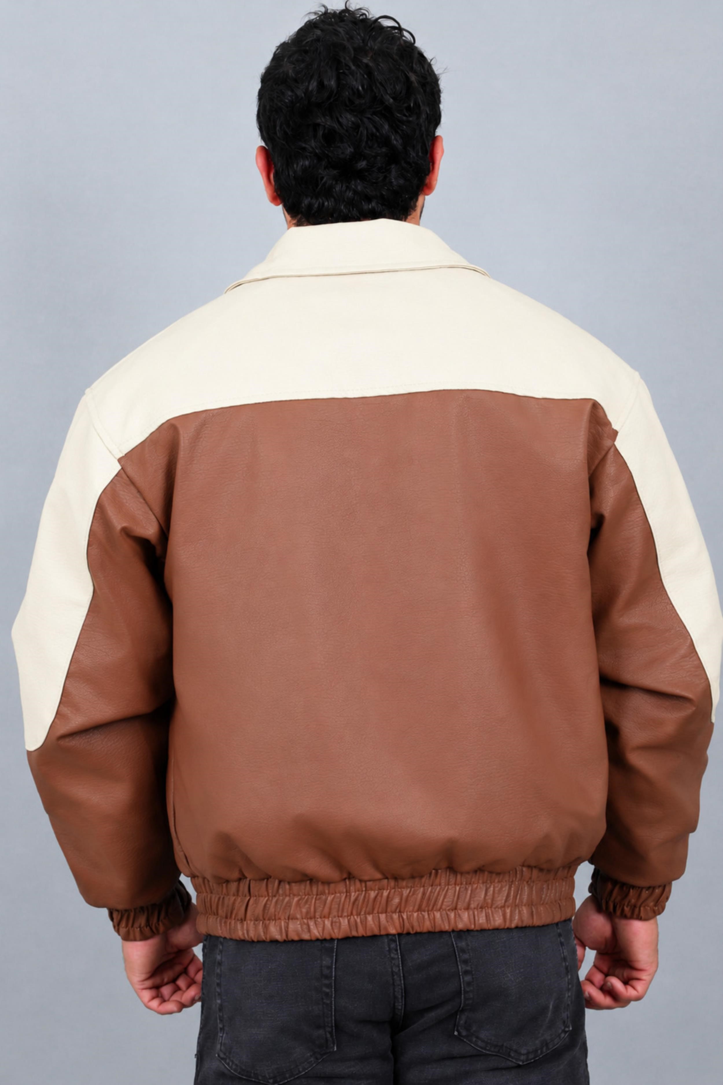 Baskılı Çift Renk Oversize Suni Deri Mont KMD 882_50531