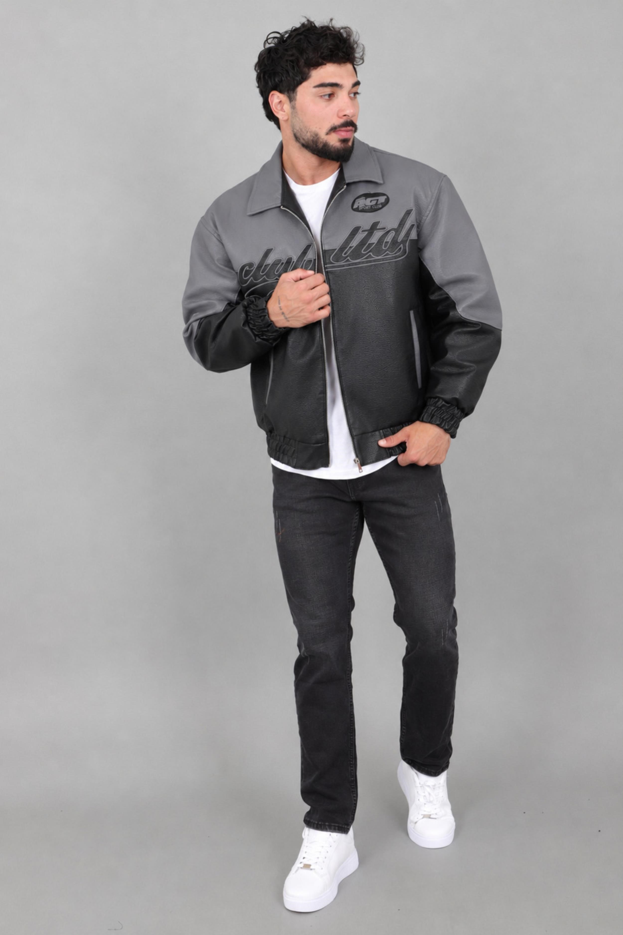 Baskılı Çift Renk Oversize Suni Deri Mont KMD 882_50531