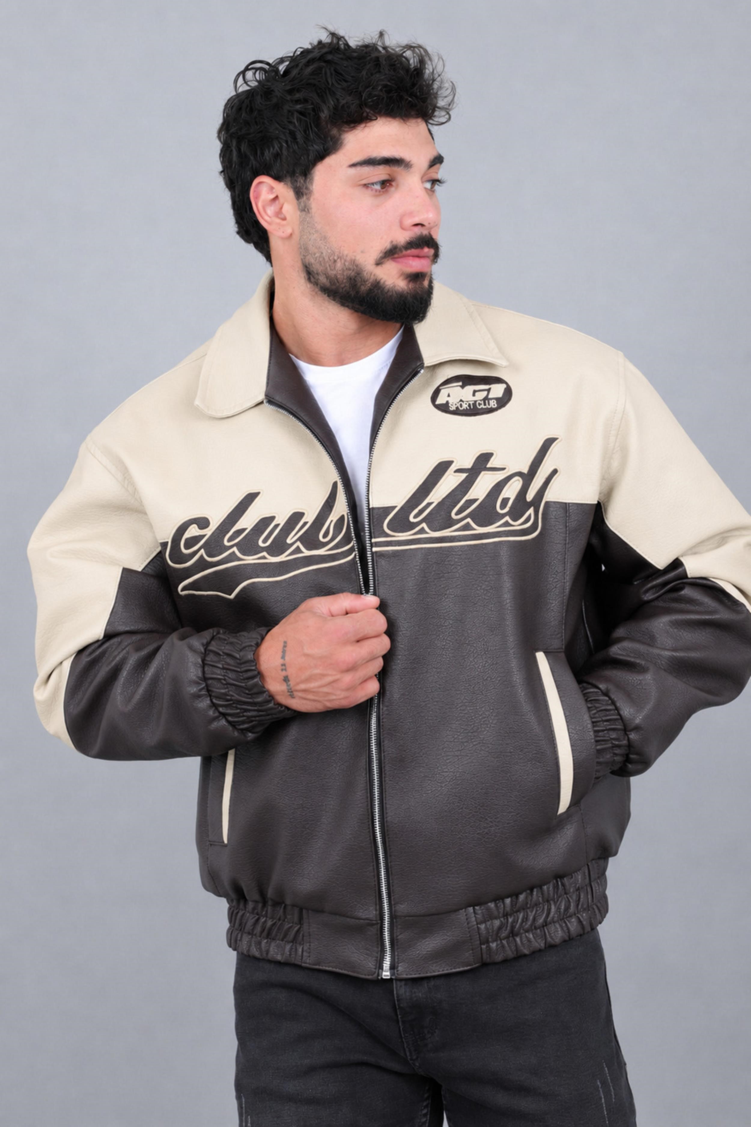 Baskılı Çift Renk Oversize Suni Deri Mont KMD 882_50531