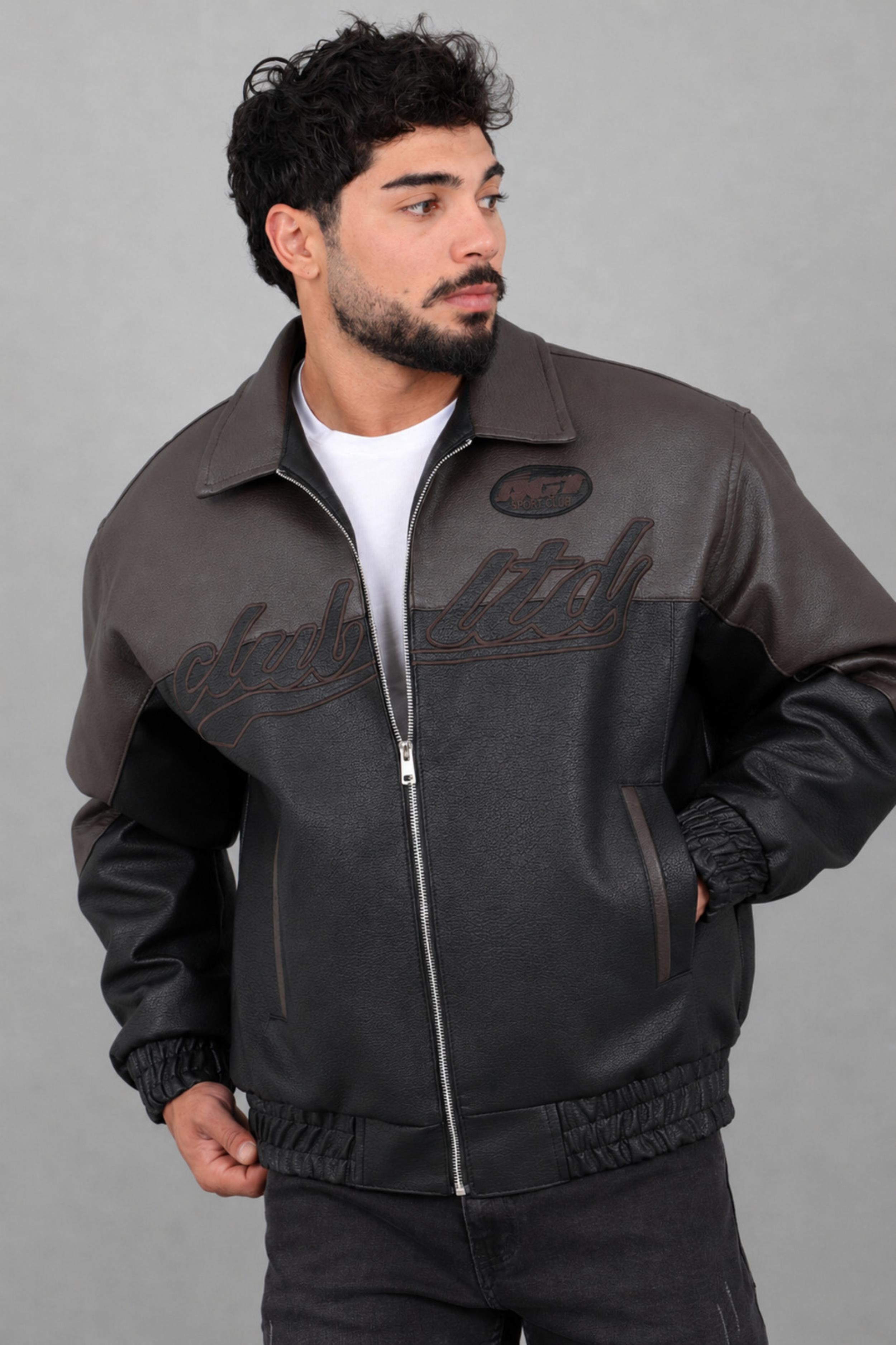 Baskılı Çift Renk Oversize Suni Deri Mont KMD 882_50531