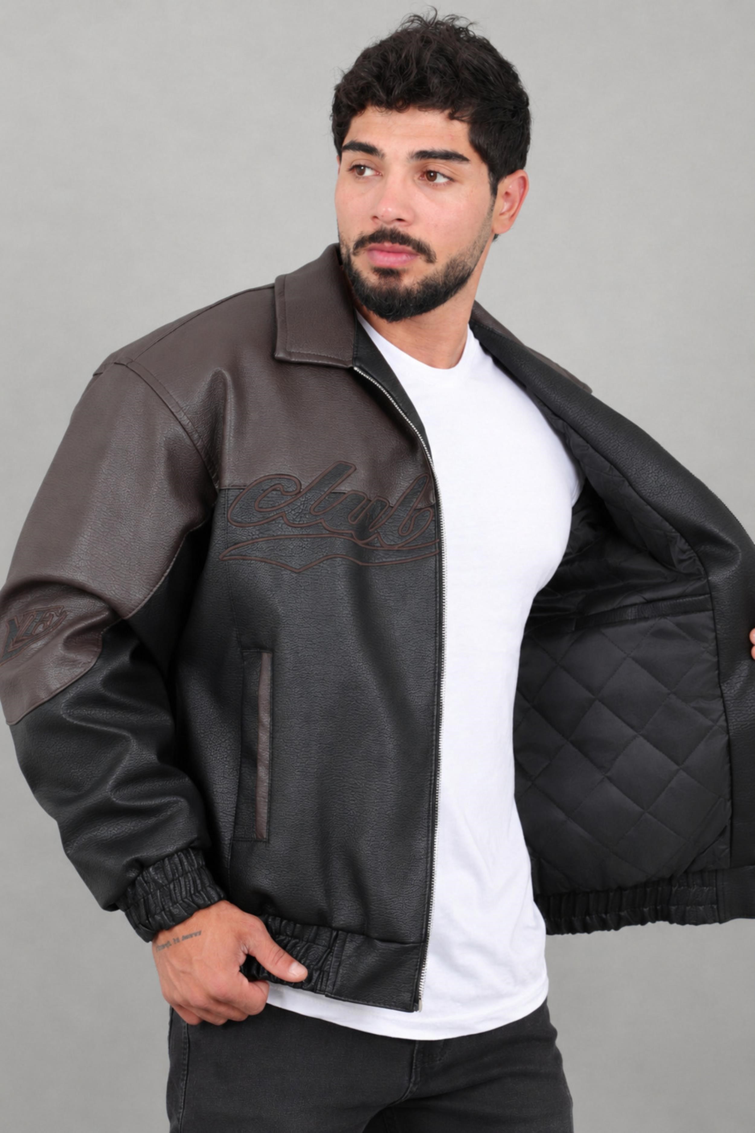 Baskılı Çift Renk Oversize Suni Deri Mont KMD 882_50531