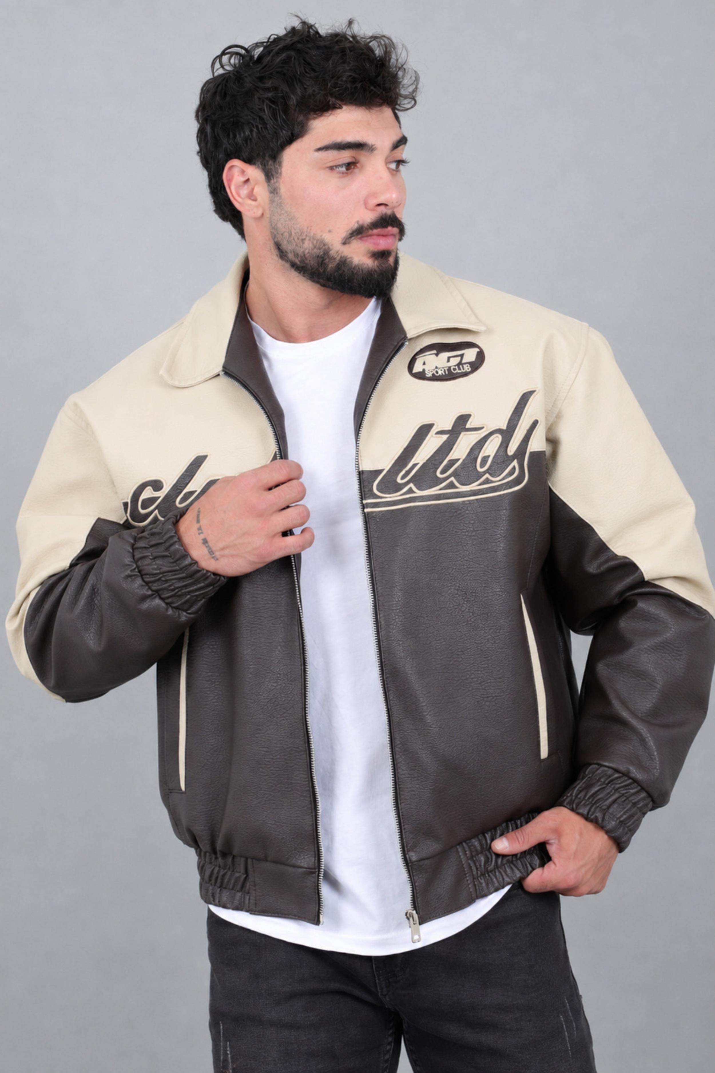 Baskılı Çift Renk Oversize Suni Deri Mont KMD 882