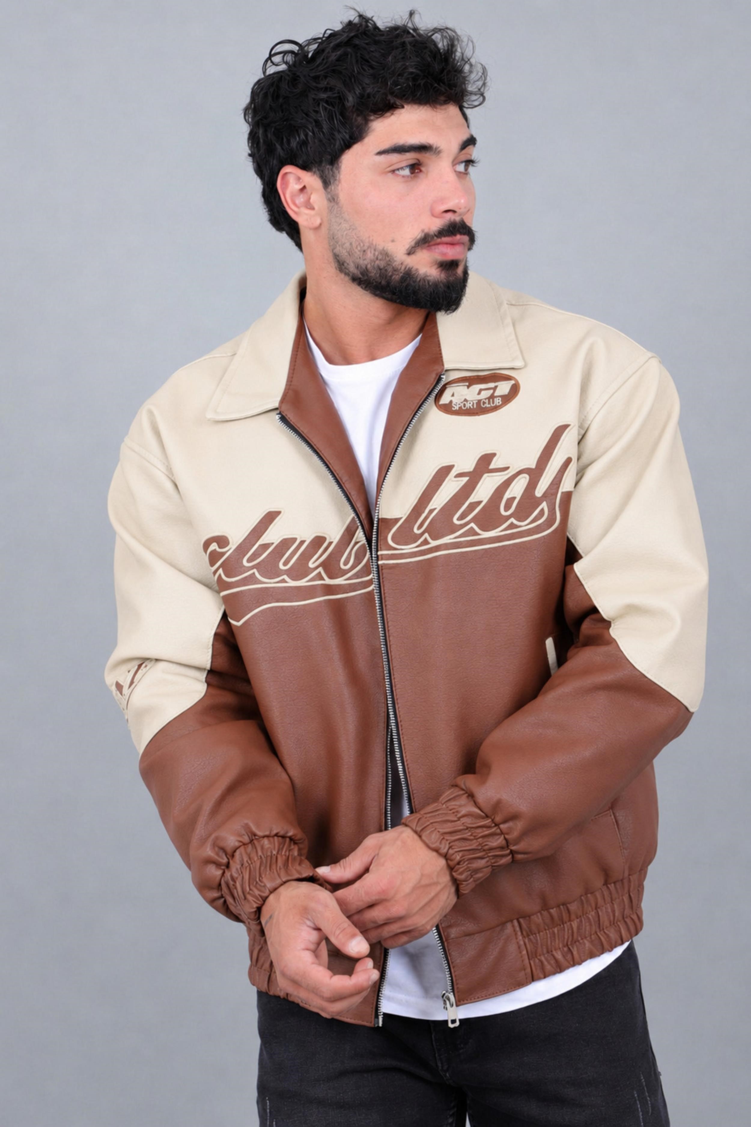 Baskılı Çift Renk Oversize Suni Deri Mont KMD 882_50531