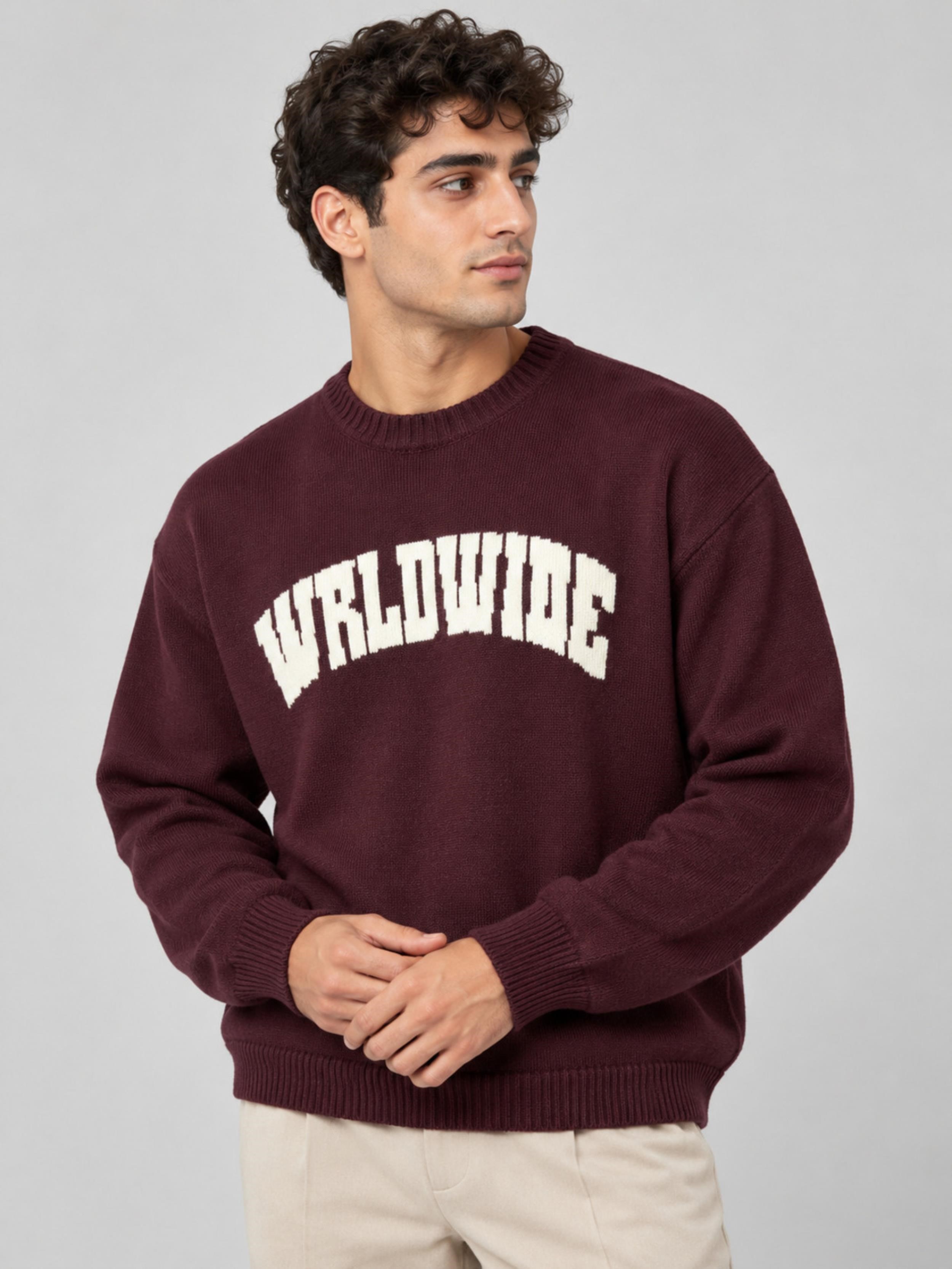 Baskılı Oversize Örgü Kışlık Kazak DP 16596