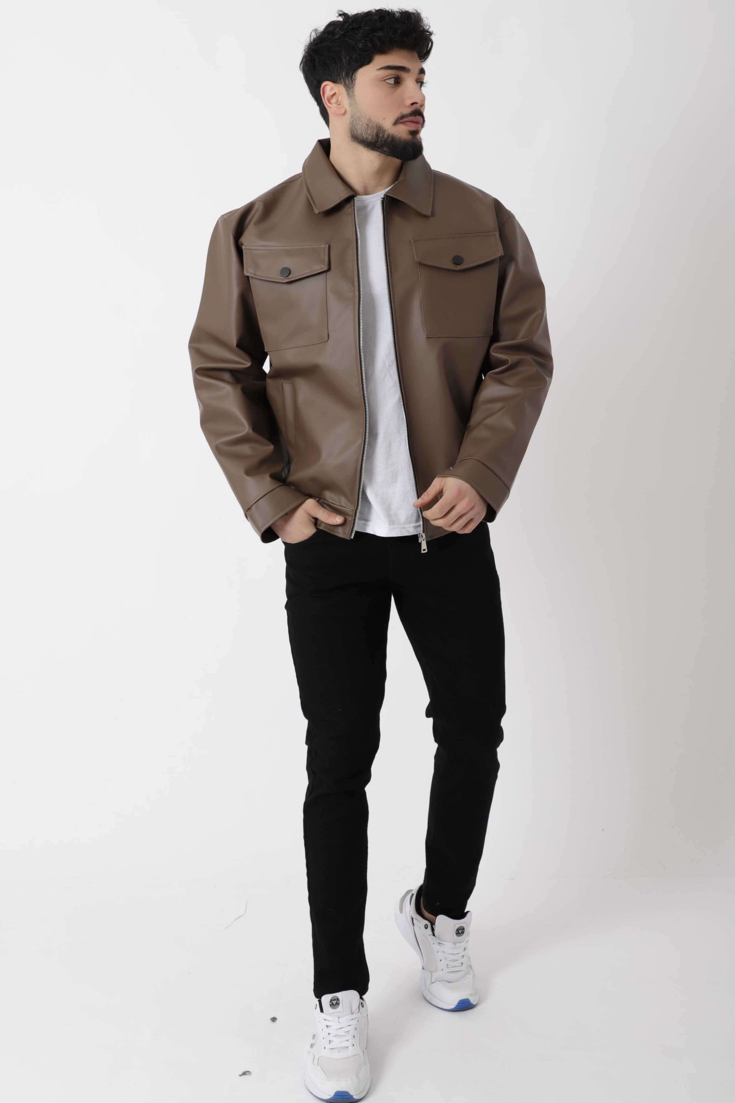 Bel Lastikli Kapaklı Oversize Suni Deri Mont PLDP 2998_50447