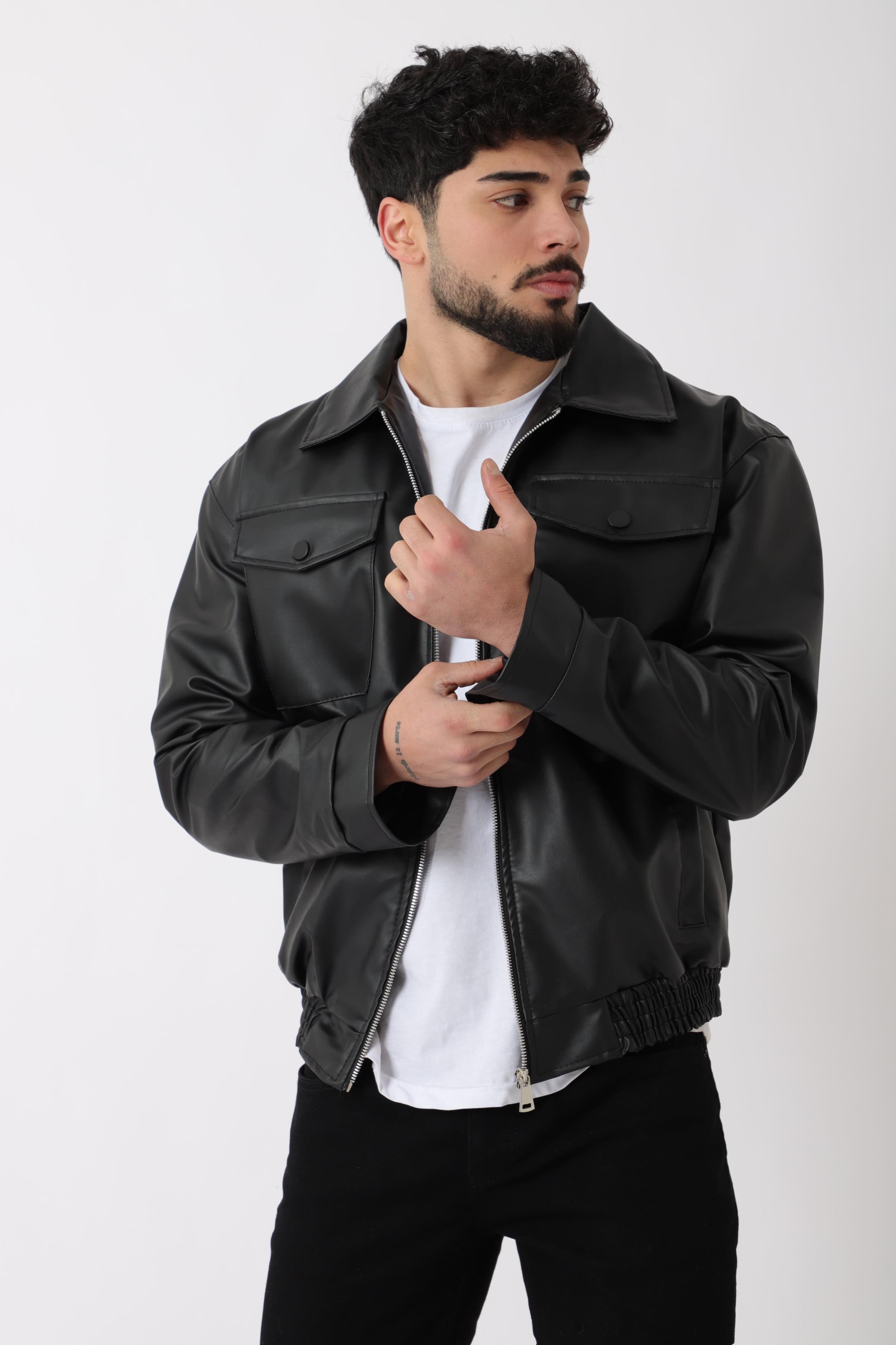 Bel Lastikli Kapaklı Oversize Suni Deri Mont PLDP 2998_50447