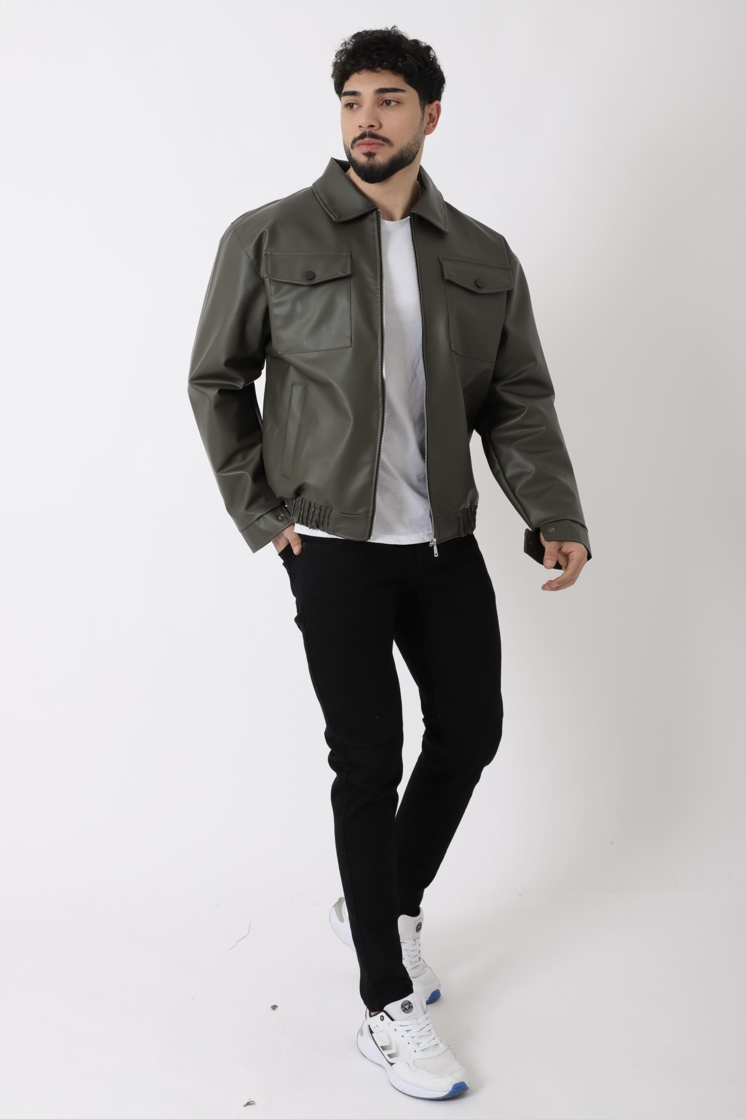 Bel Lastikli Kapaklı Oversize Suni Deri Mont PLDP 2998_50447