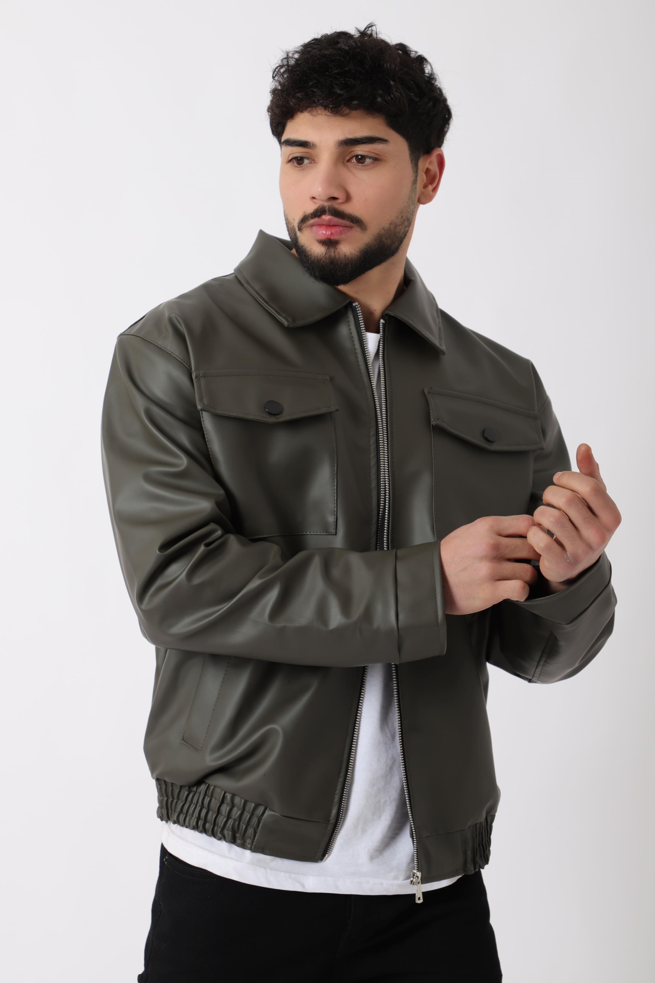 Bel Lastikli Kapaklı Oversize Suni Deri Mont PLDP 2998_50447