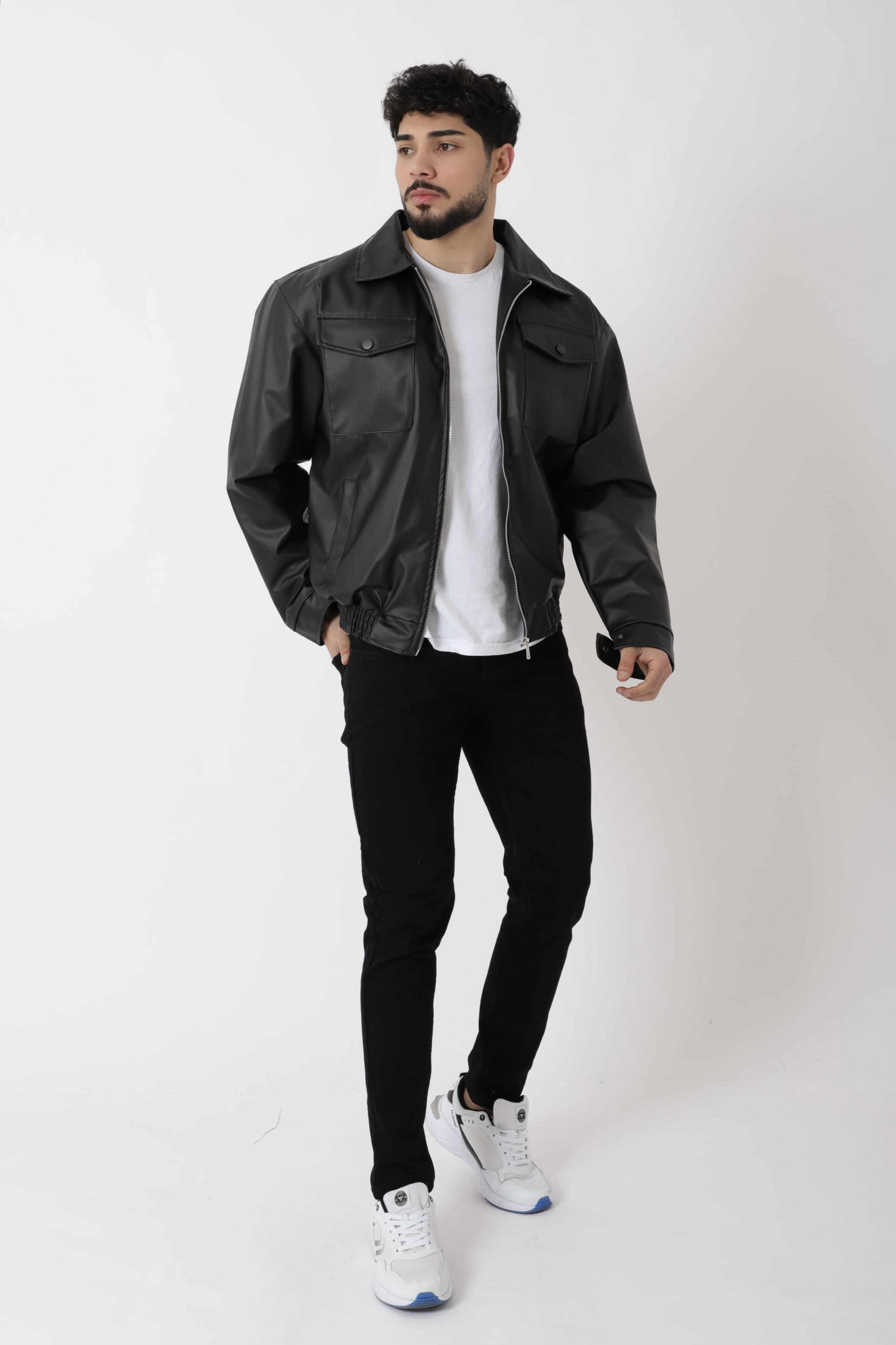 Bel Lastikli Kapaklı Oversize Suni Deri Mont PLDP 2998_50447
