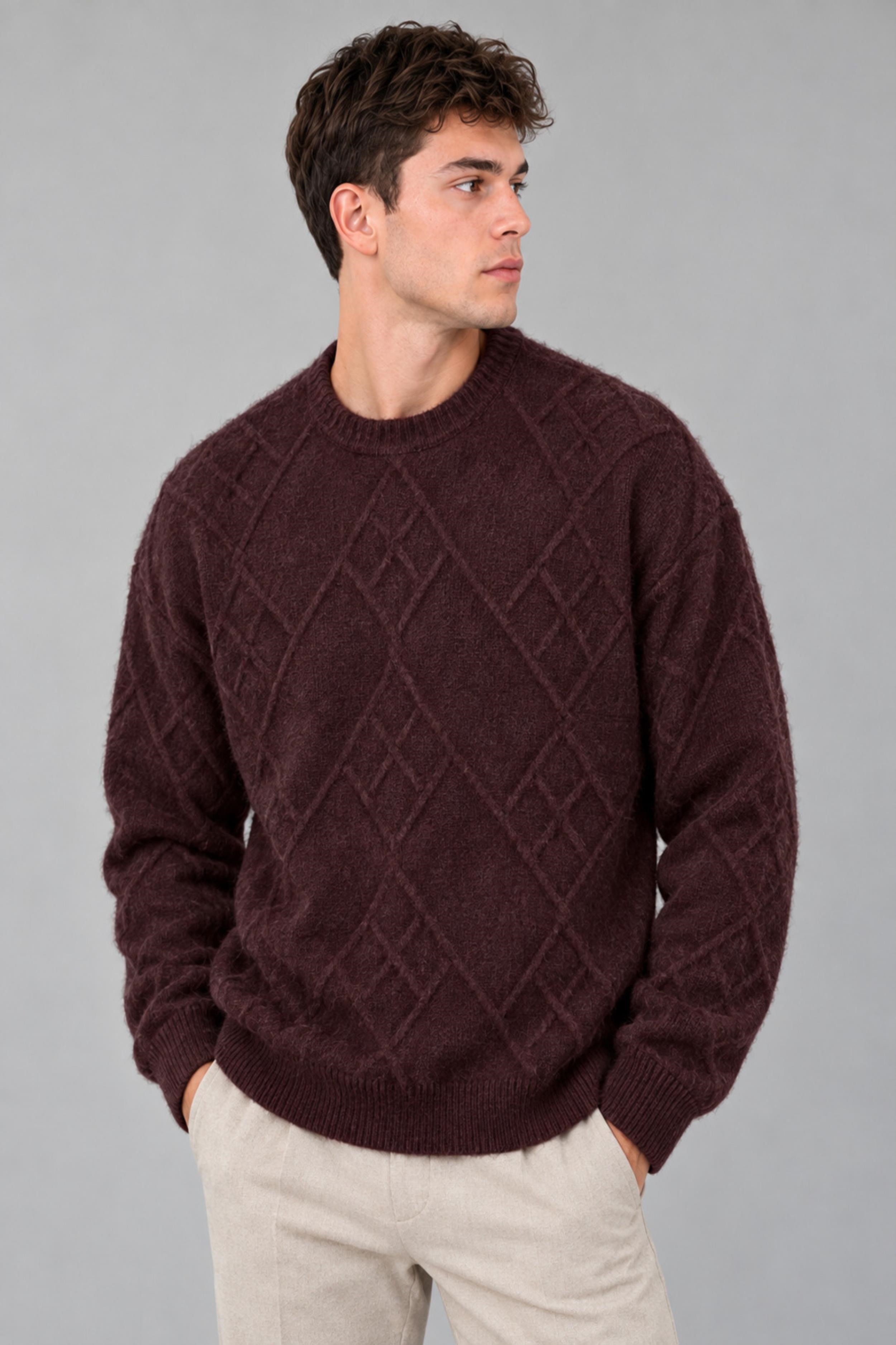 Çapraz Desen Oversize Kışlık Kazak DP 17567