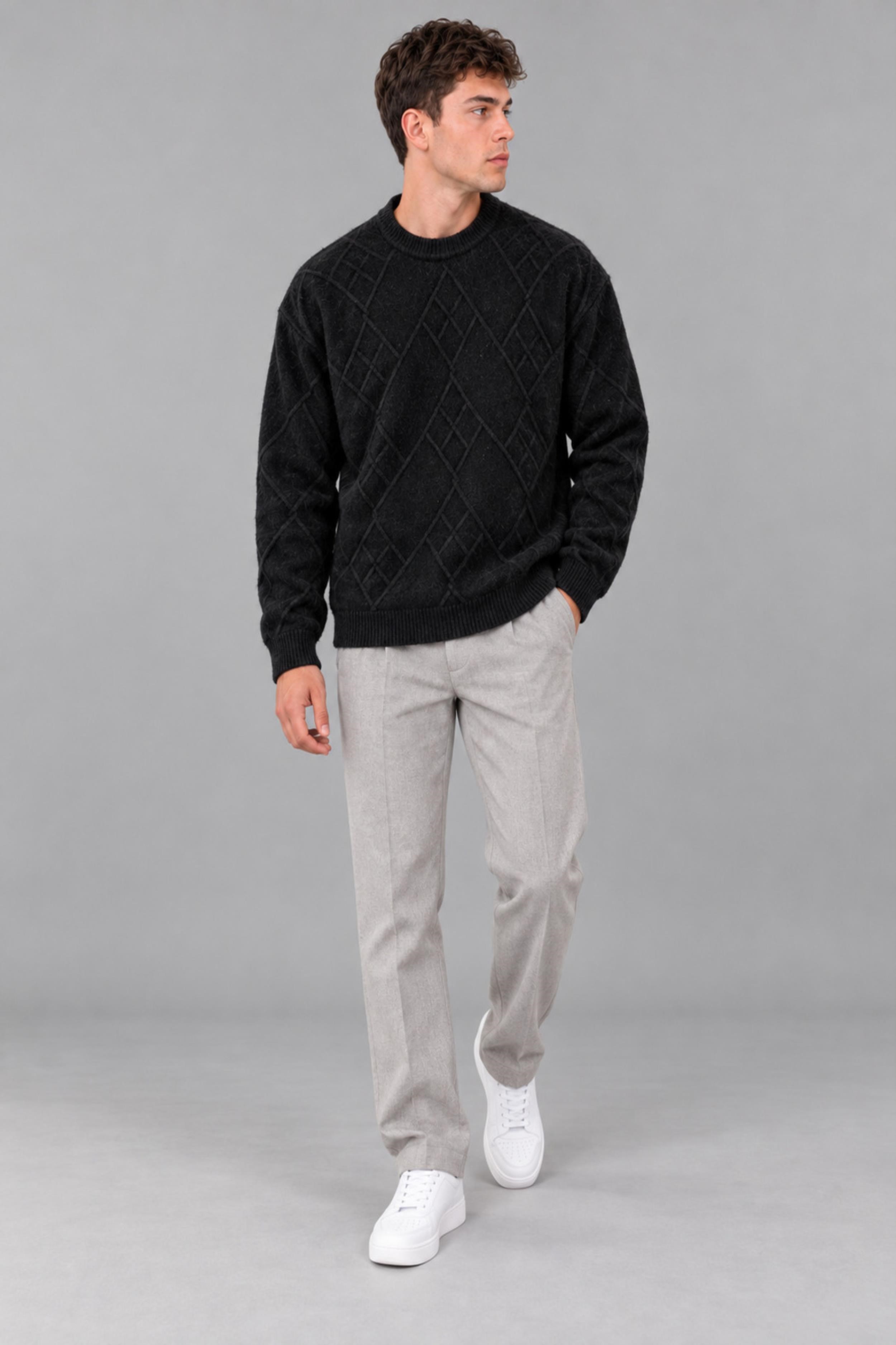 Çapraz Desen Oversize Kışlık Kazak DP 17567_10066