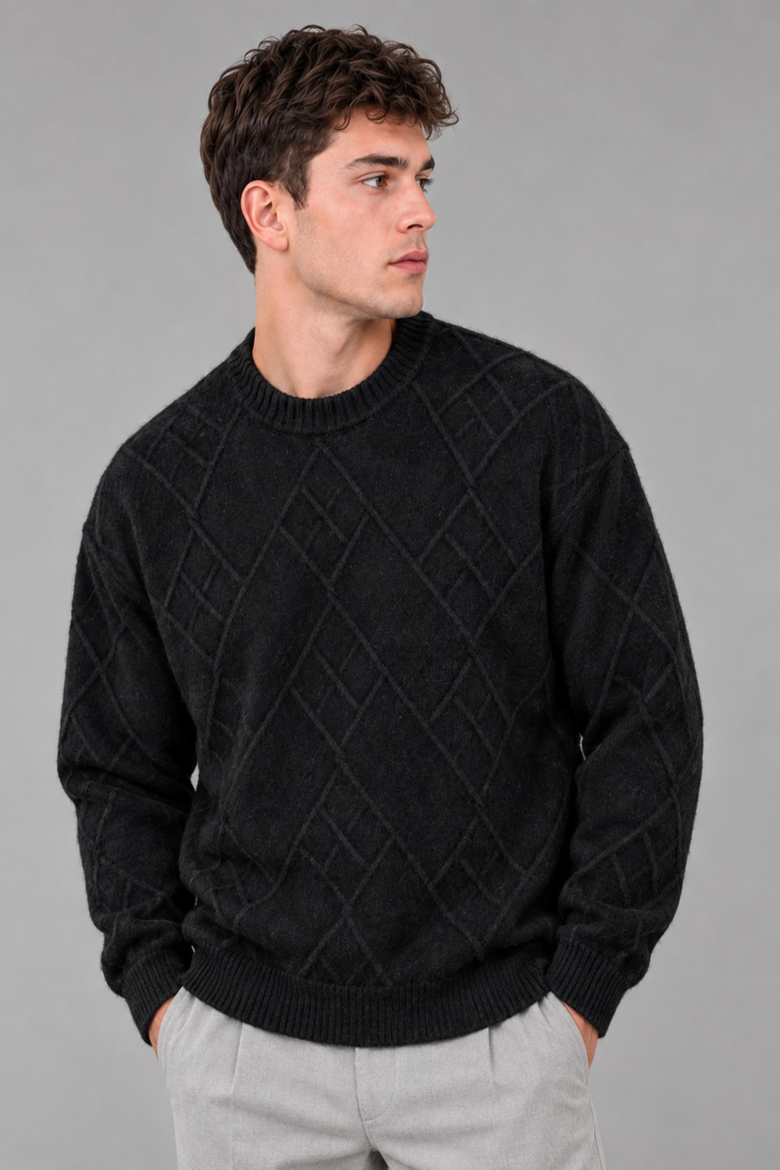 Çapraz Desen Oversize Kışlık Kazak DP 17567
