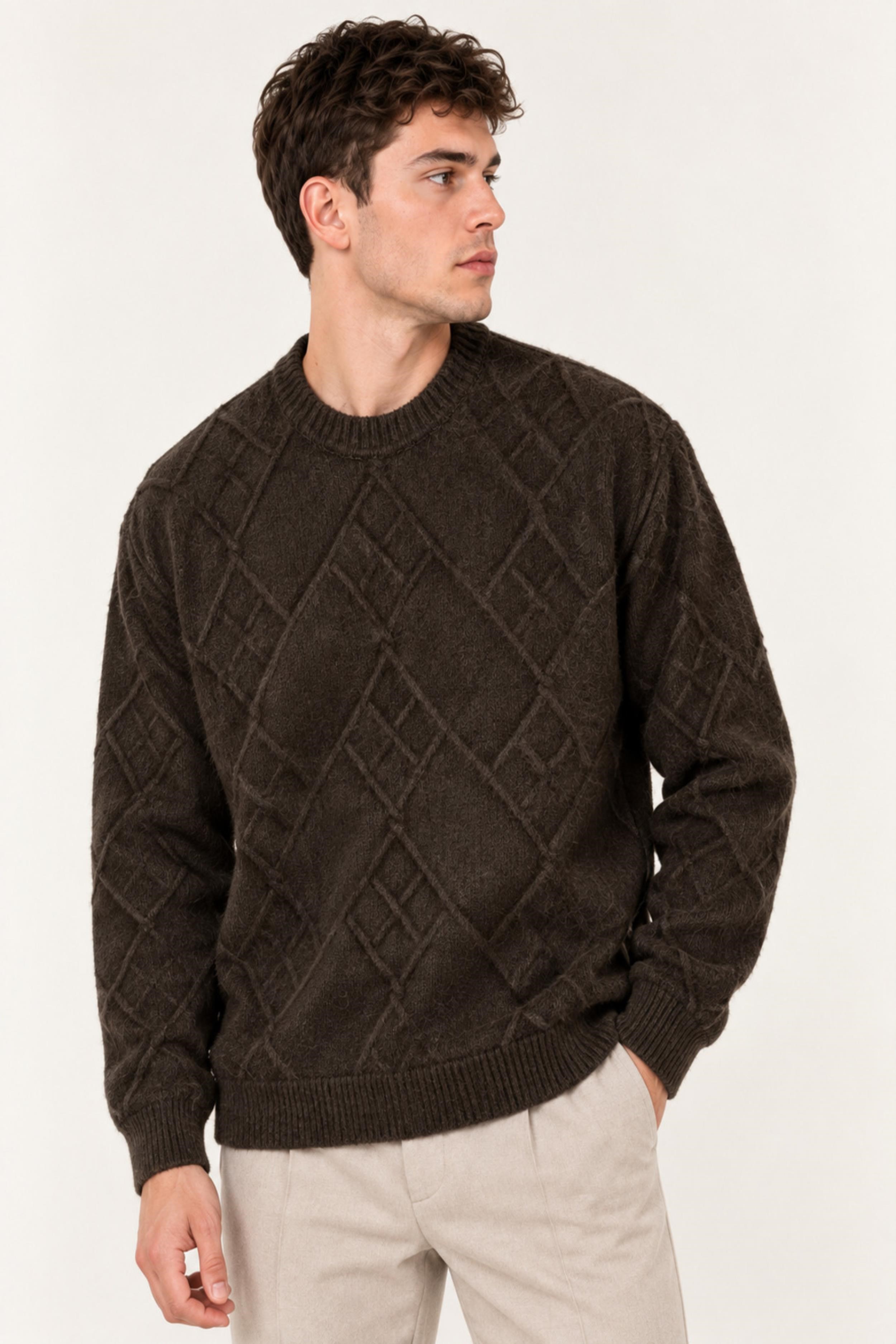 Çapraz Desen Oversize Kışlık Kazak DP 17567