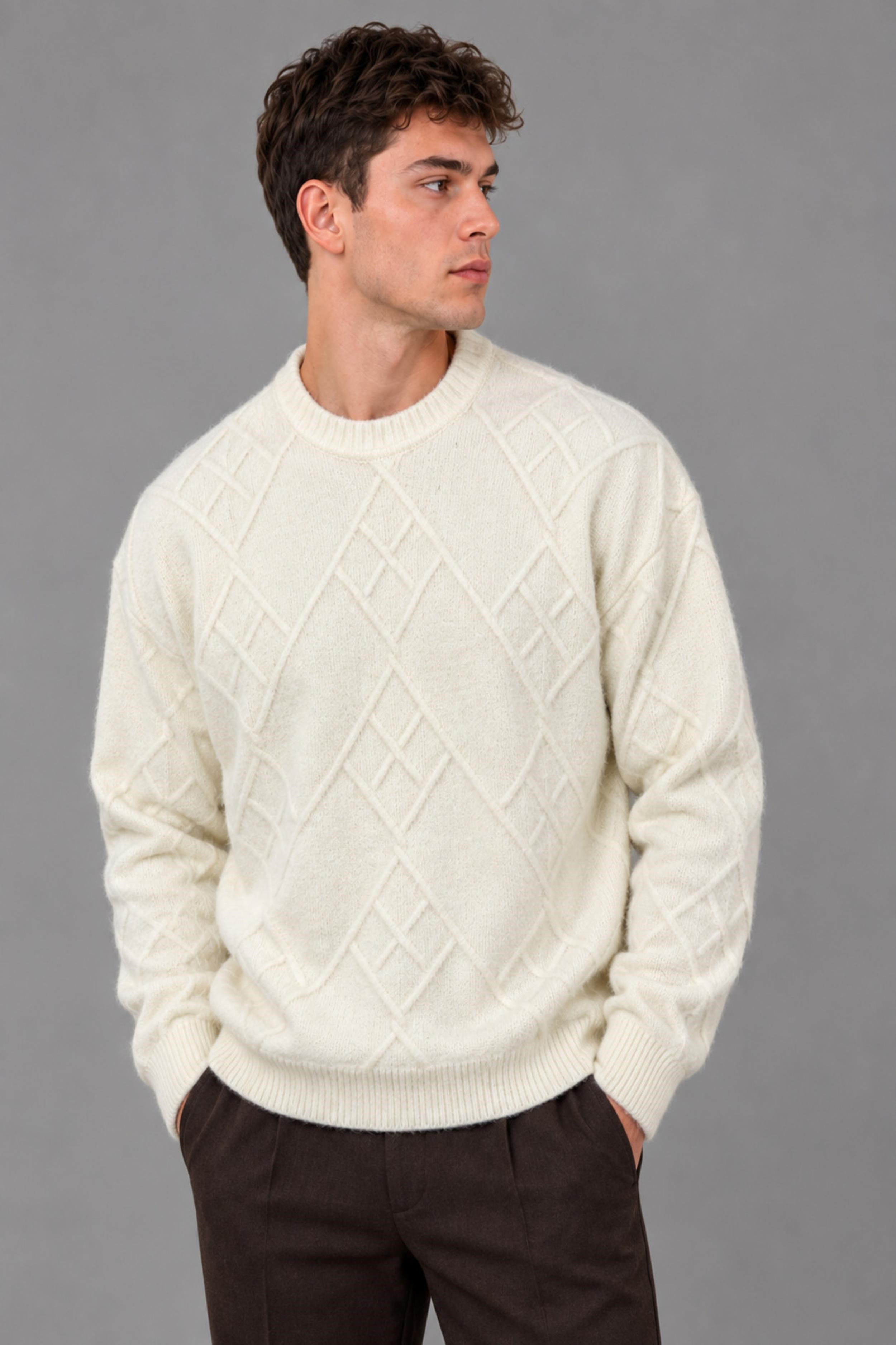 Çapraz Desen Oversize Kışlık Kazak DP 17567