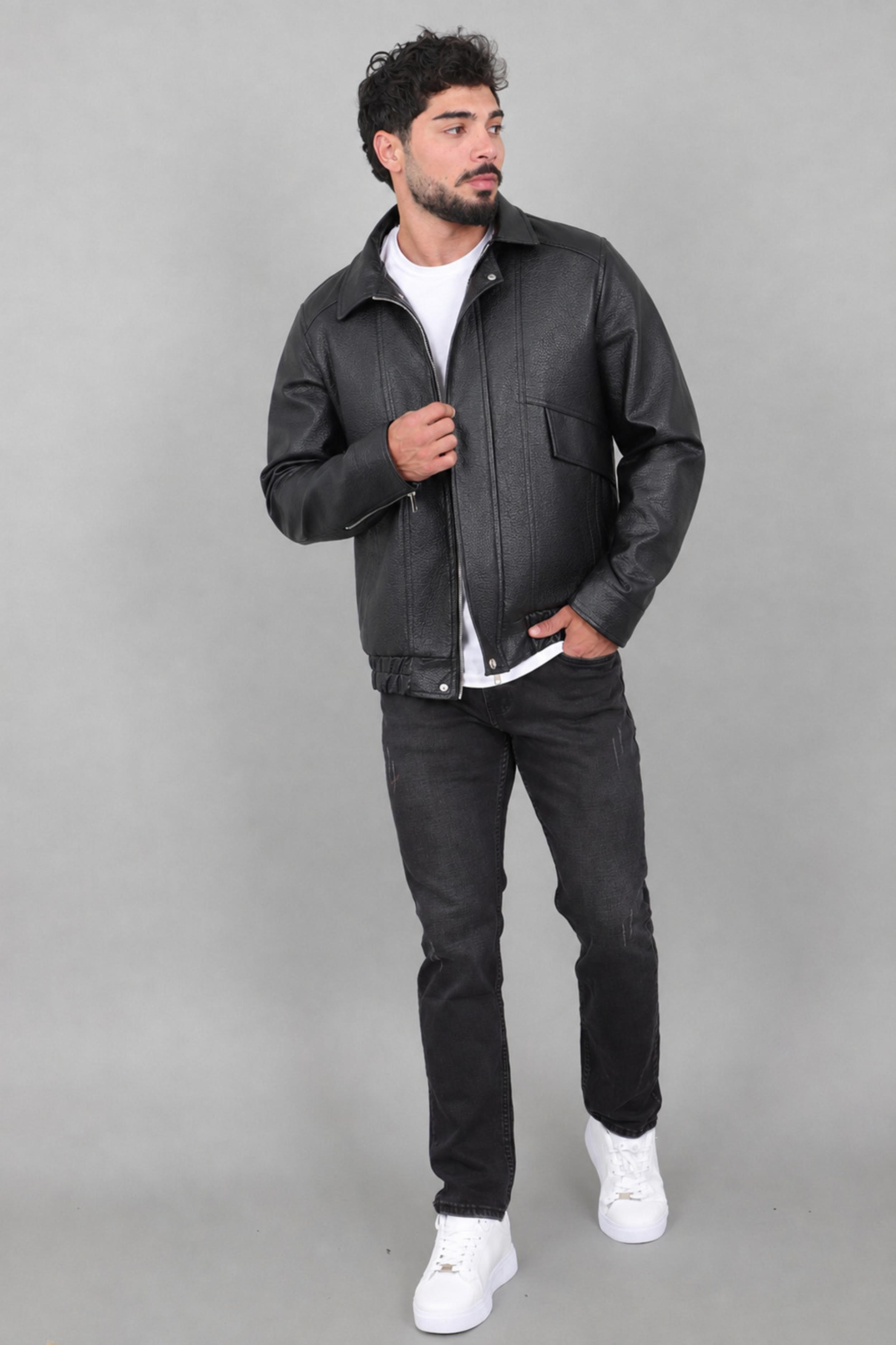 Çapraz Kapak Desenli Suni Deri Mont KMD 842_50528