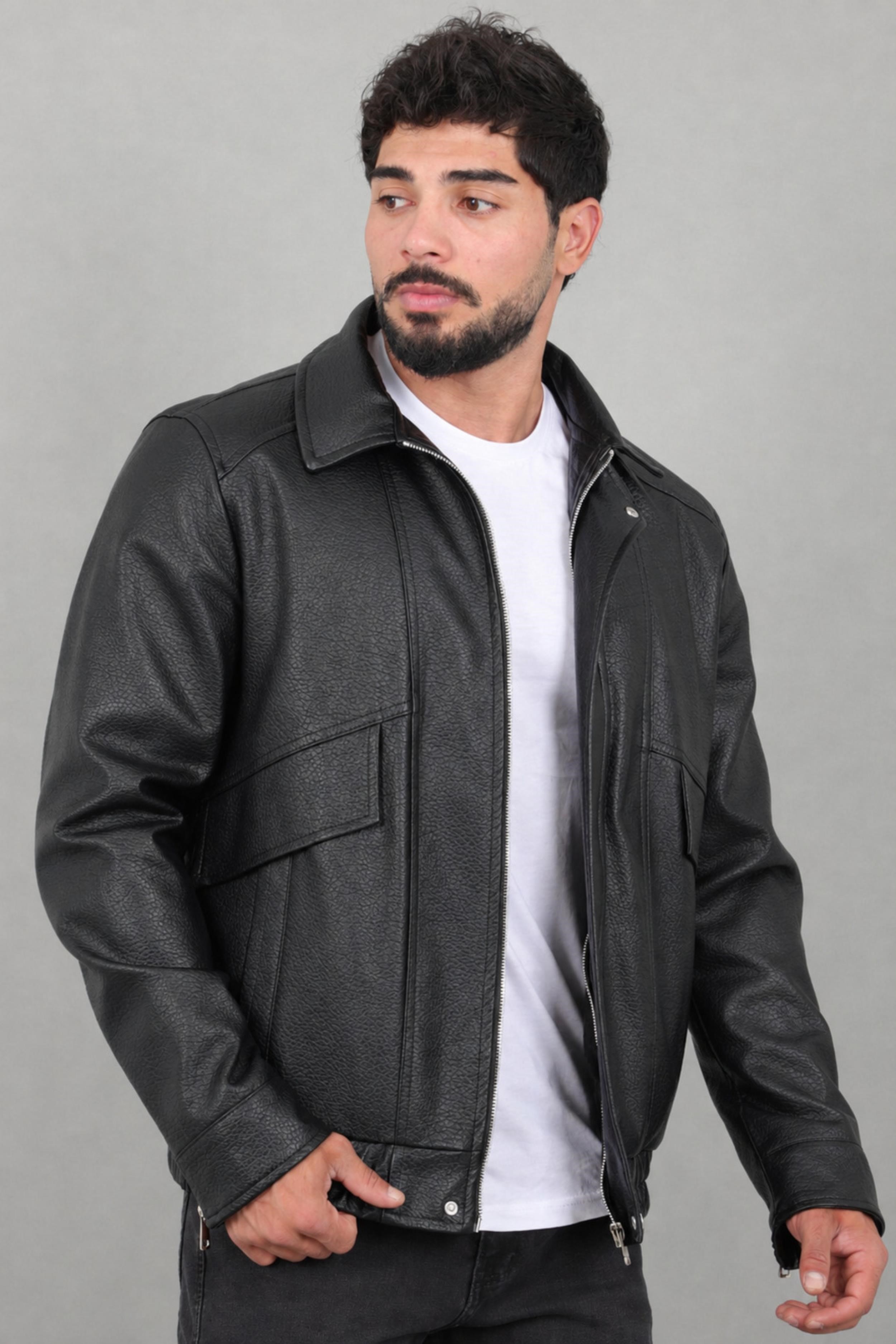 Çapraz Kapak Desenli Suni Deri Mont KMD 842