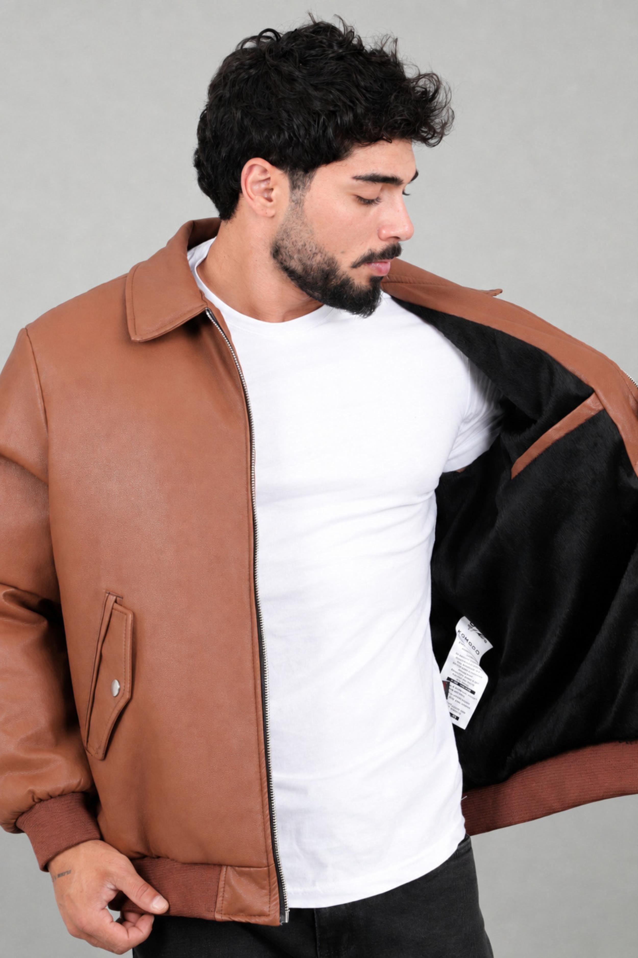 Cep Detay Dolumlu İçi Kürklü Suni Deri Mont KMD 897_50533