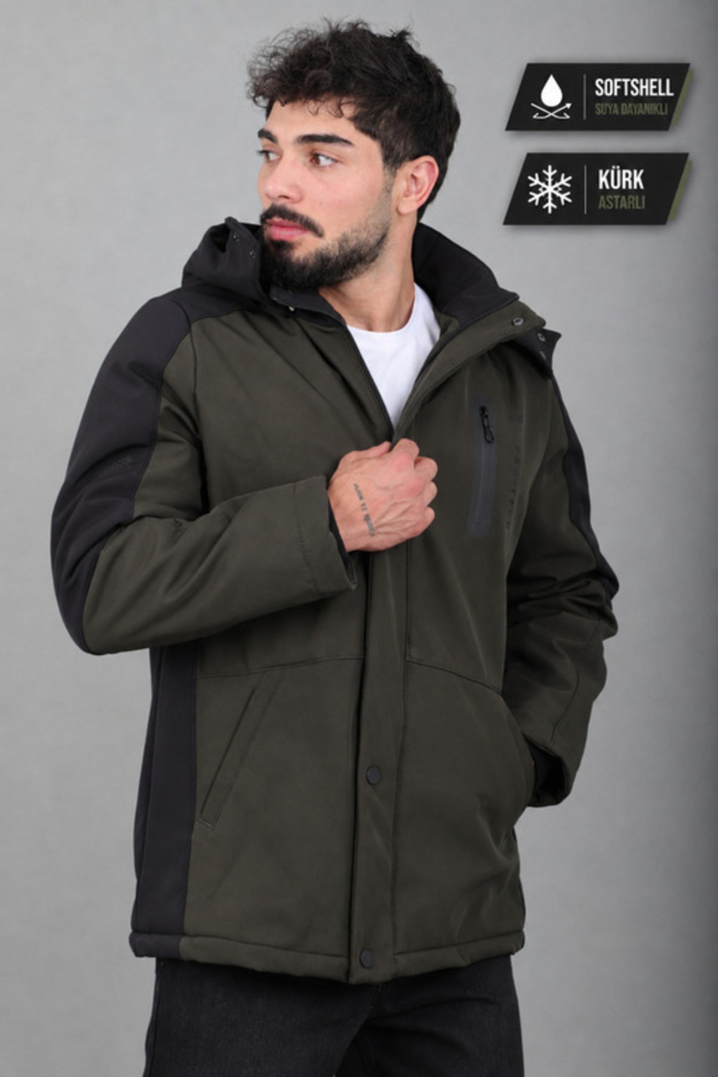 Çift Renk İçi Kürklü Softshell Kışlık Mont PLDP 3041_50525