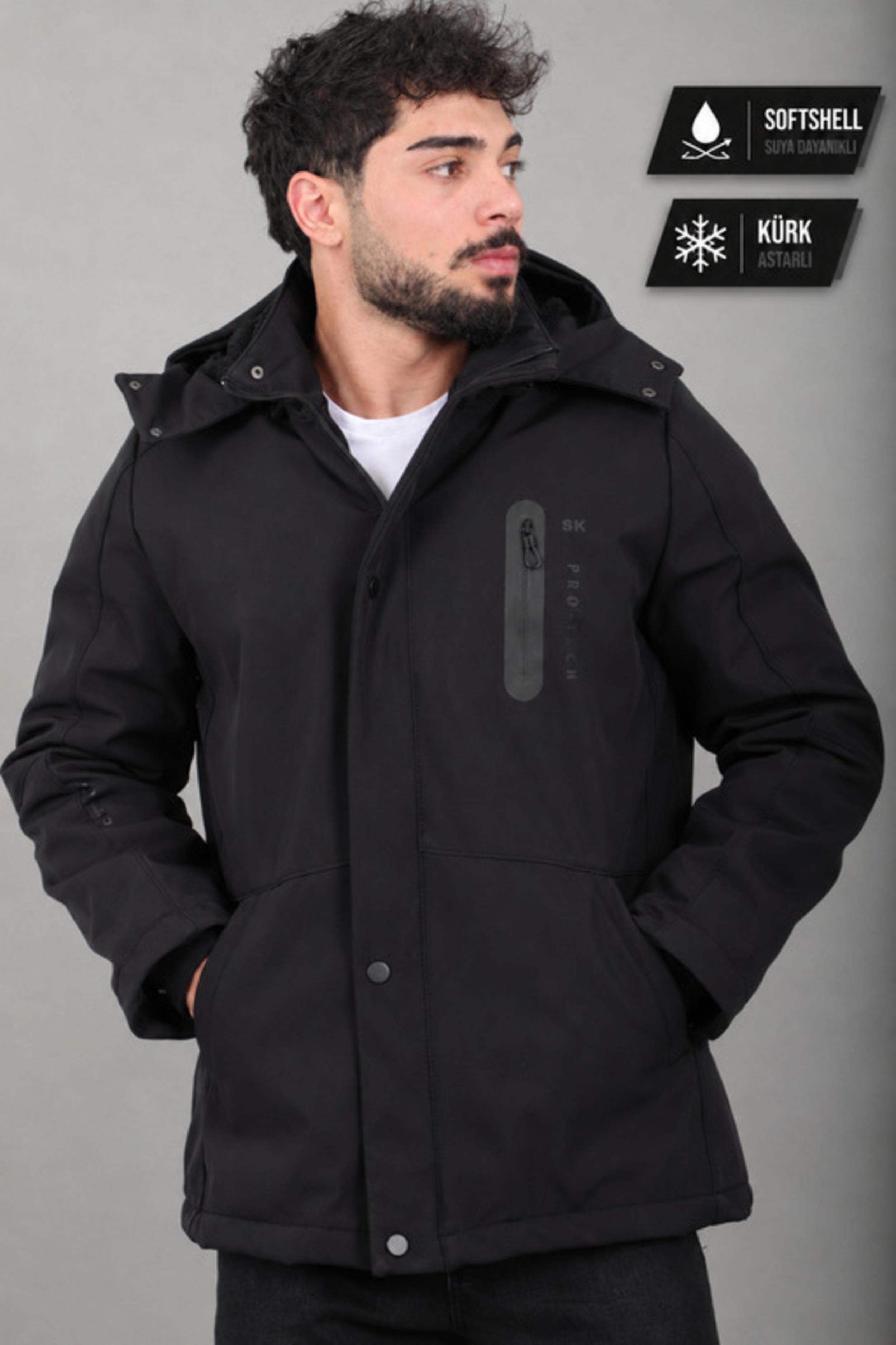 Çift Renk İçi Kürklü Softshell Kışlık Mont PLDP 3041_50525