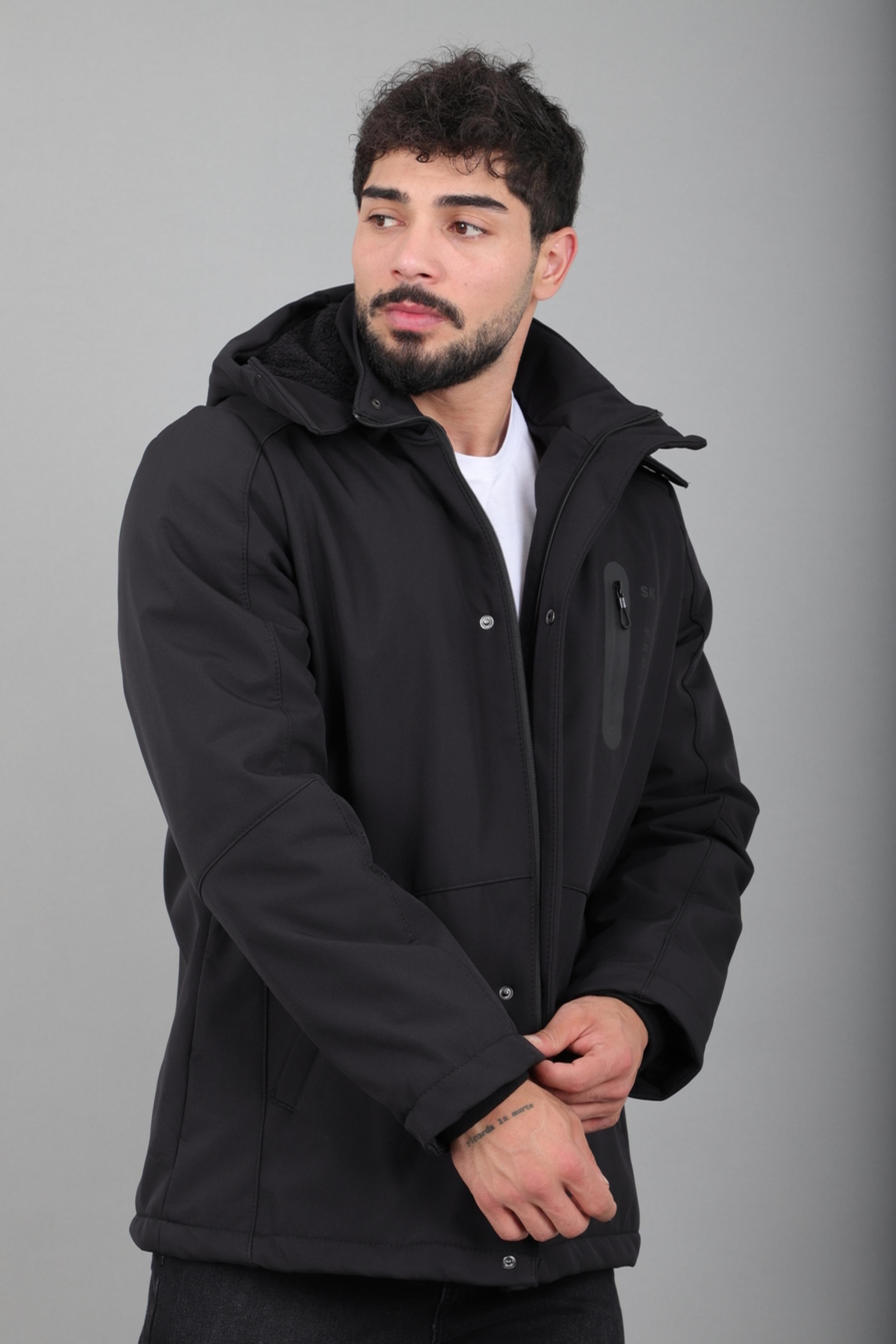 Çift Renk İçi Kürklü Softshell Kışlık Mont PLDP 3041_50525