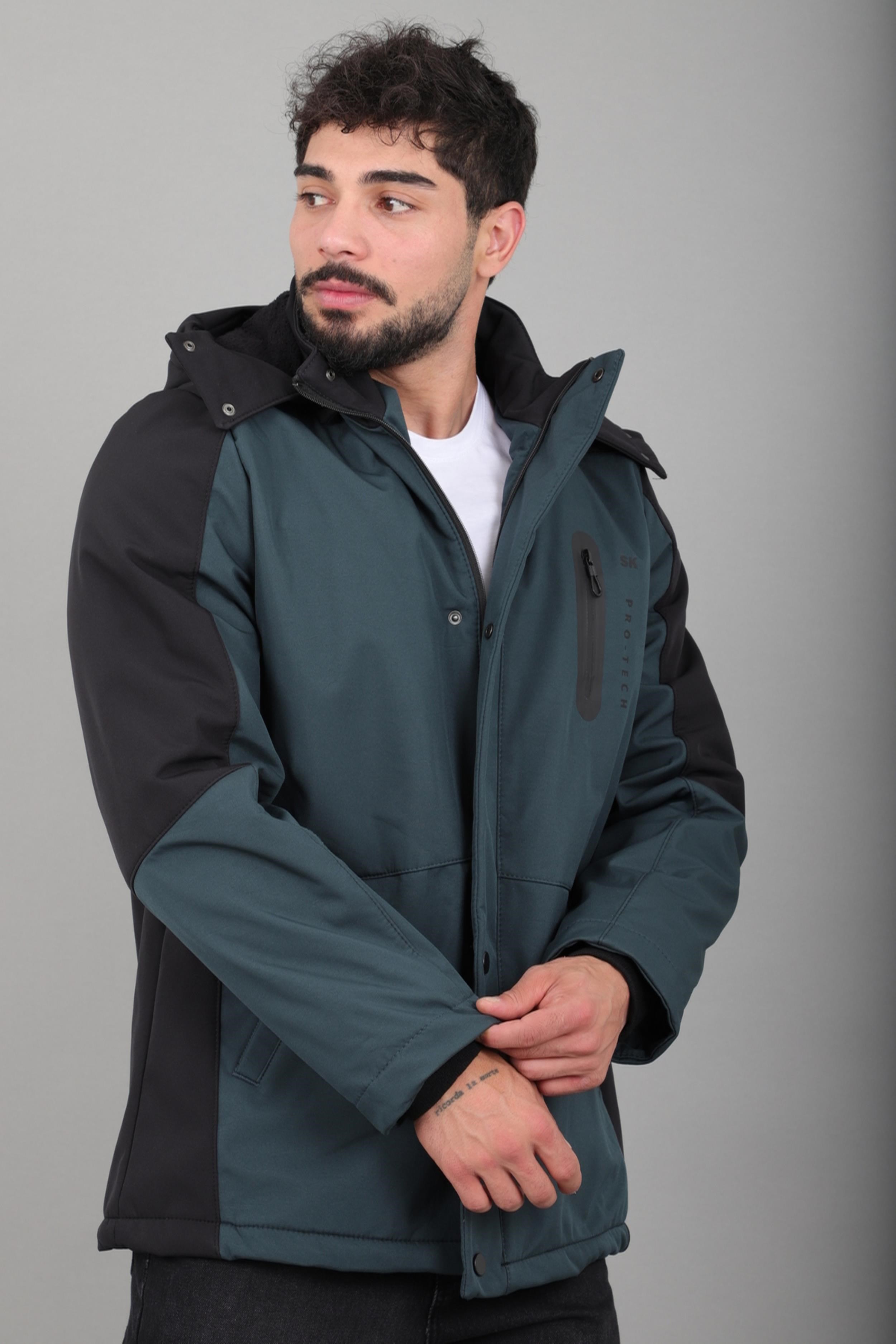 Çift Renk İçi Kürklü Softshell Kışlık Mont PLDP 3041_50525