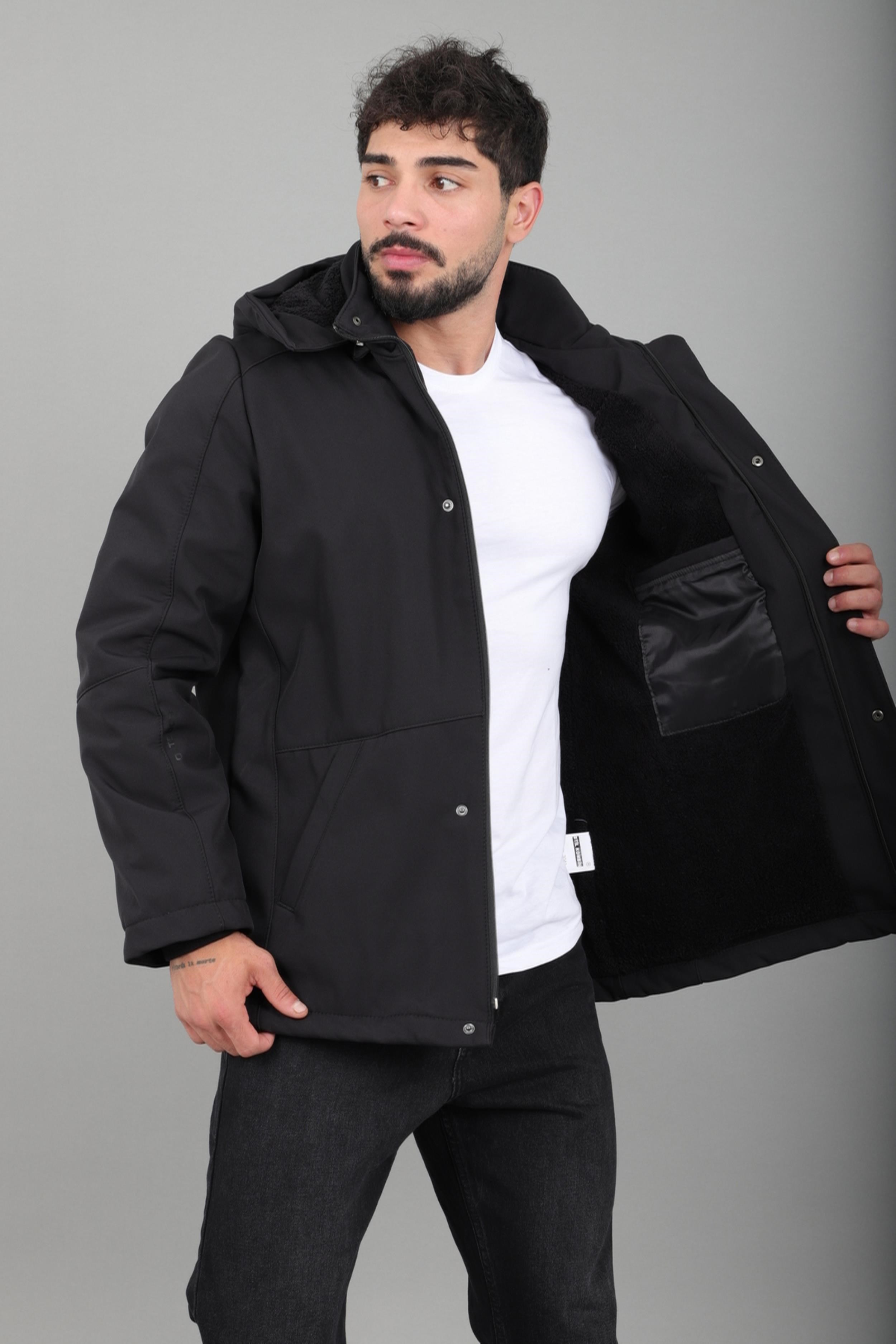 Çift Renk İçi Kürklü Softshell Kışlık Mont PLDP 3041_50525