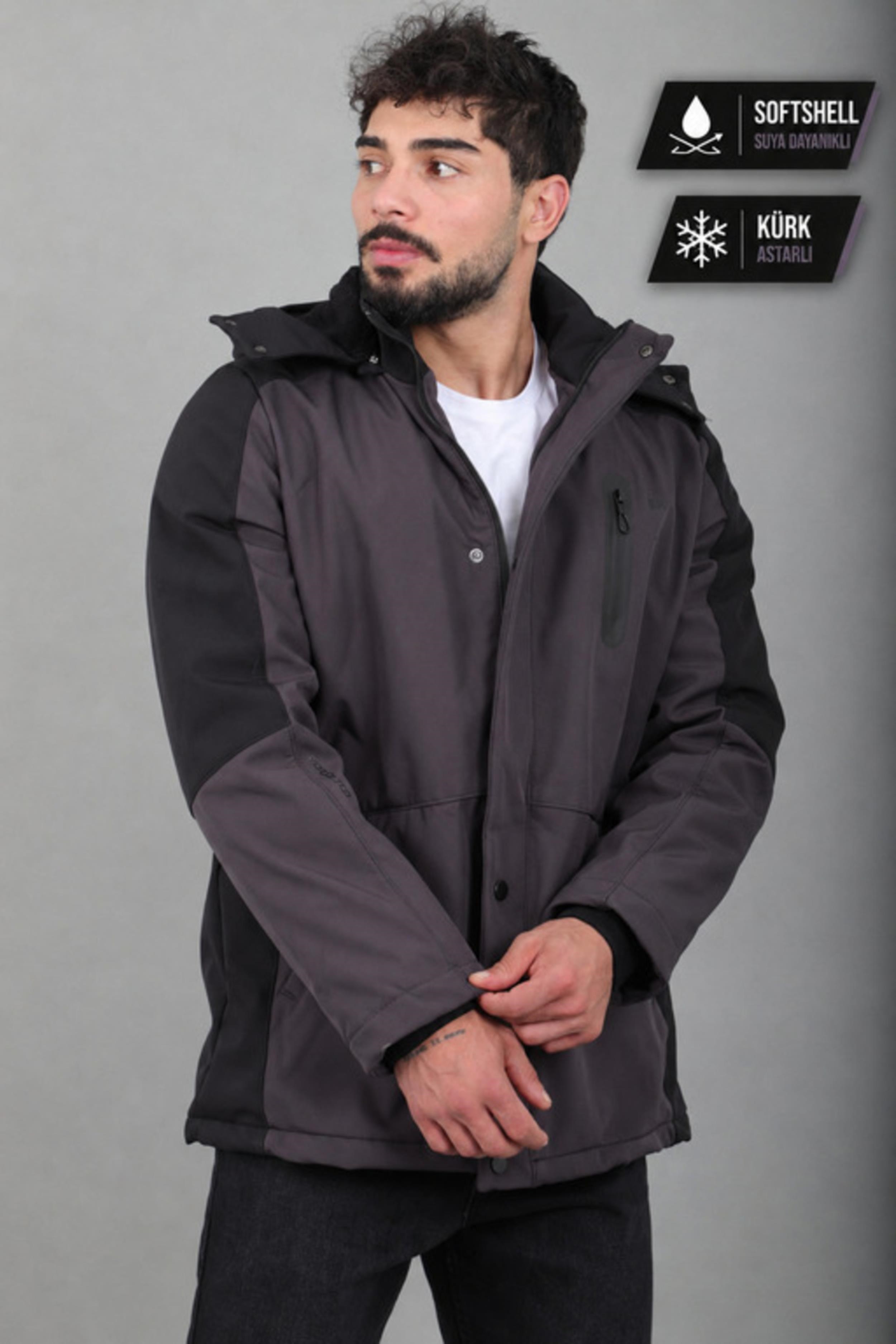 Çift Renk İçi Kürklü Softshell Kışlık Mont PLDP 3041_50525