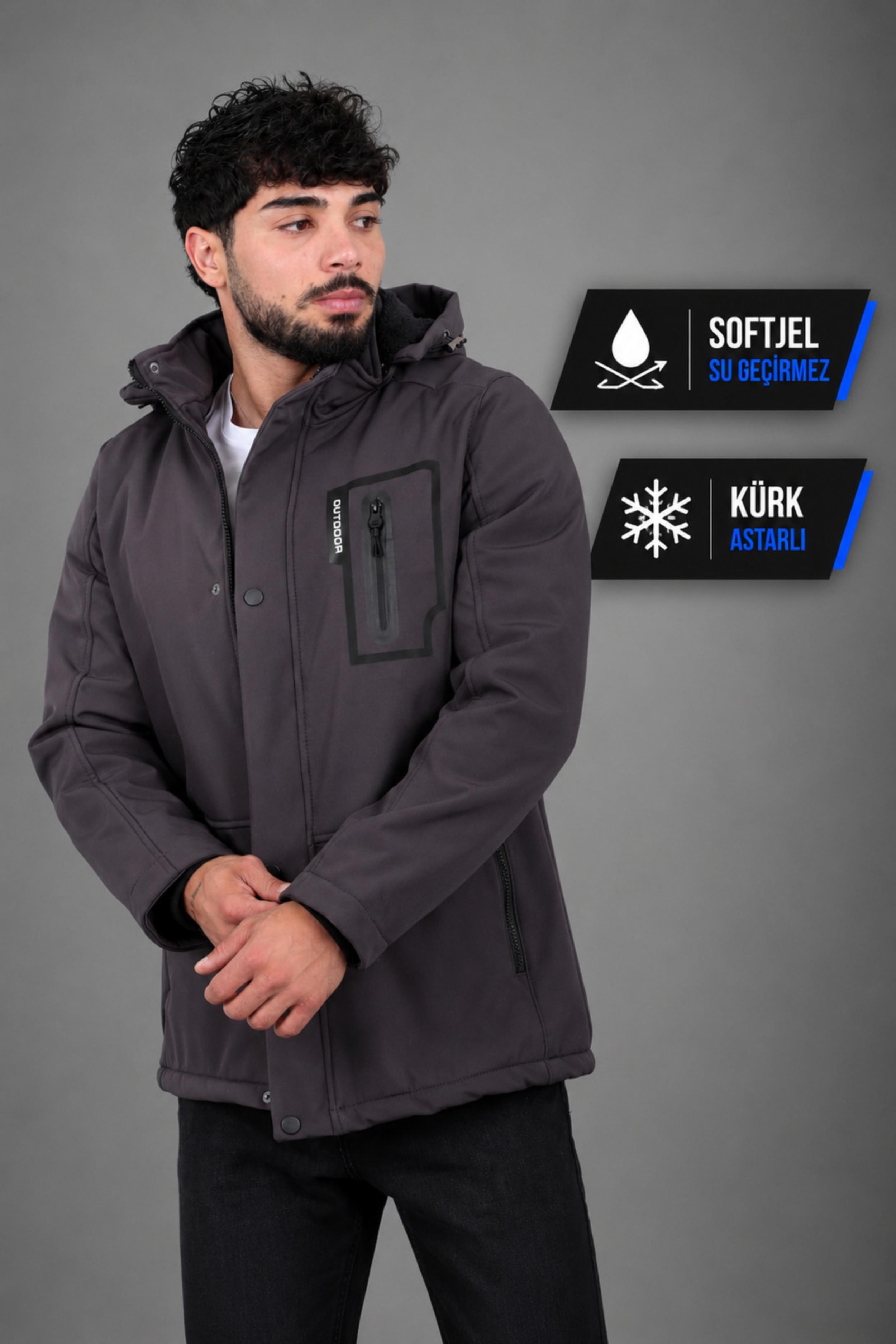 Çıkarılabilir Kapüşonlu Softsheel Mont PLDP 2991_50413