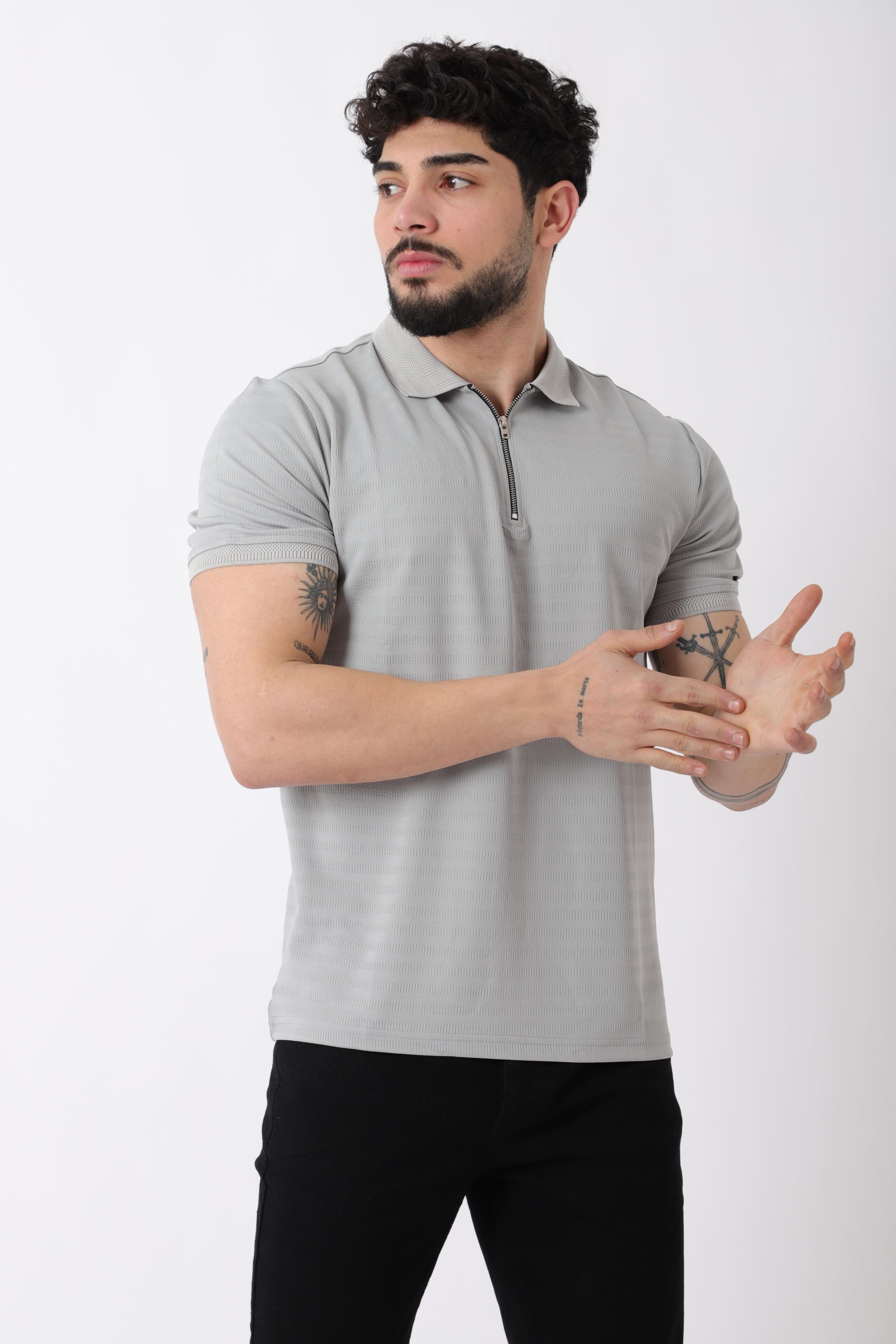 Desenli Yakalı Yarım Fermuar Tişört JS C-1032_30421