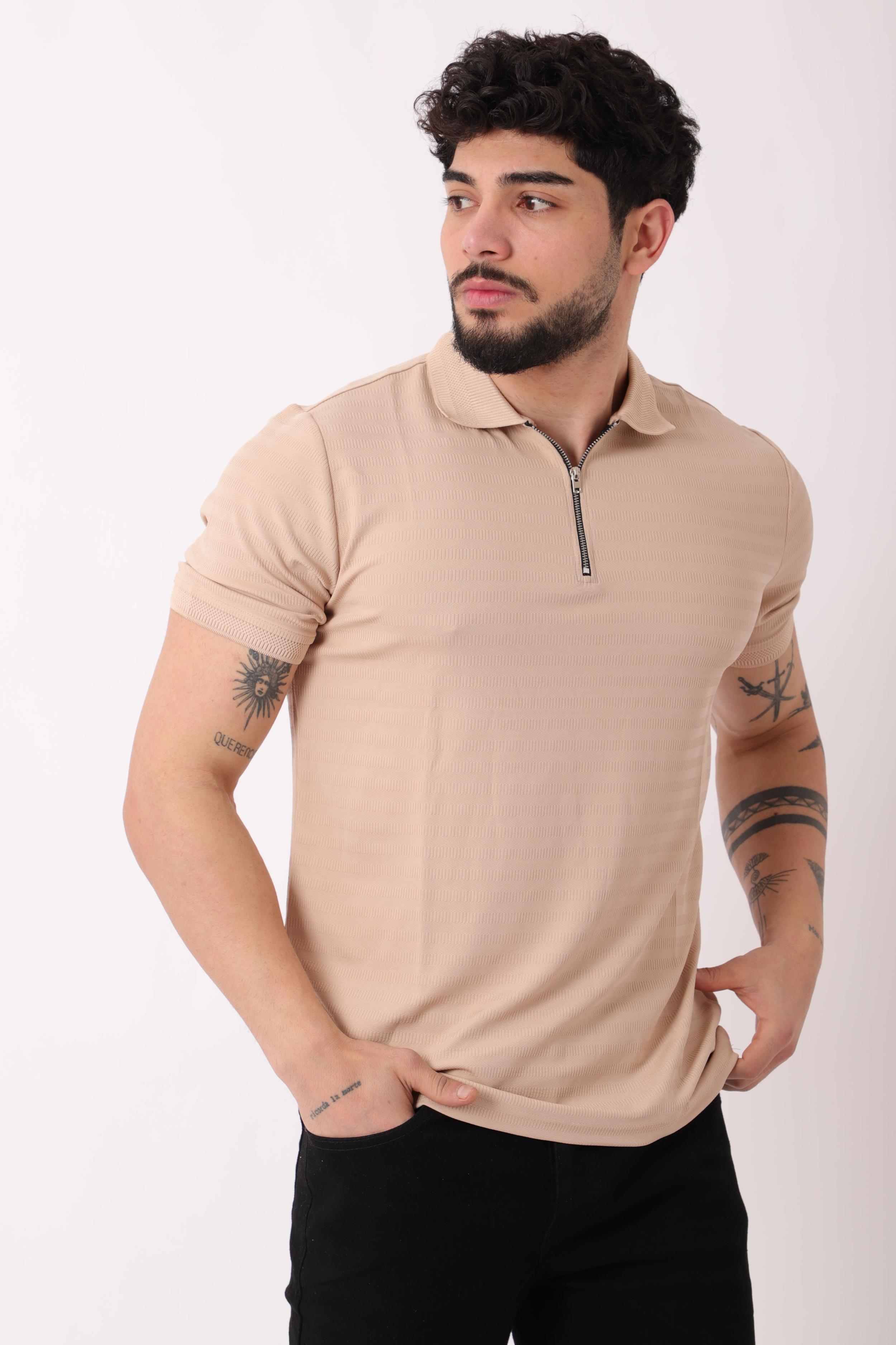 Desenli Yakalı Yarım Fermuar Tişört JS C-1032_30421