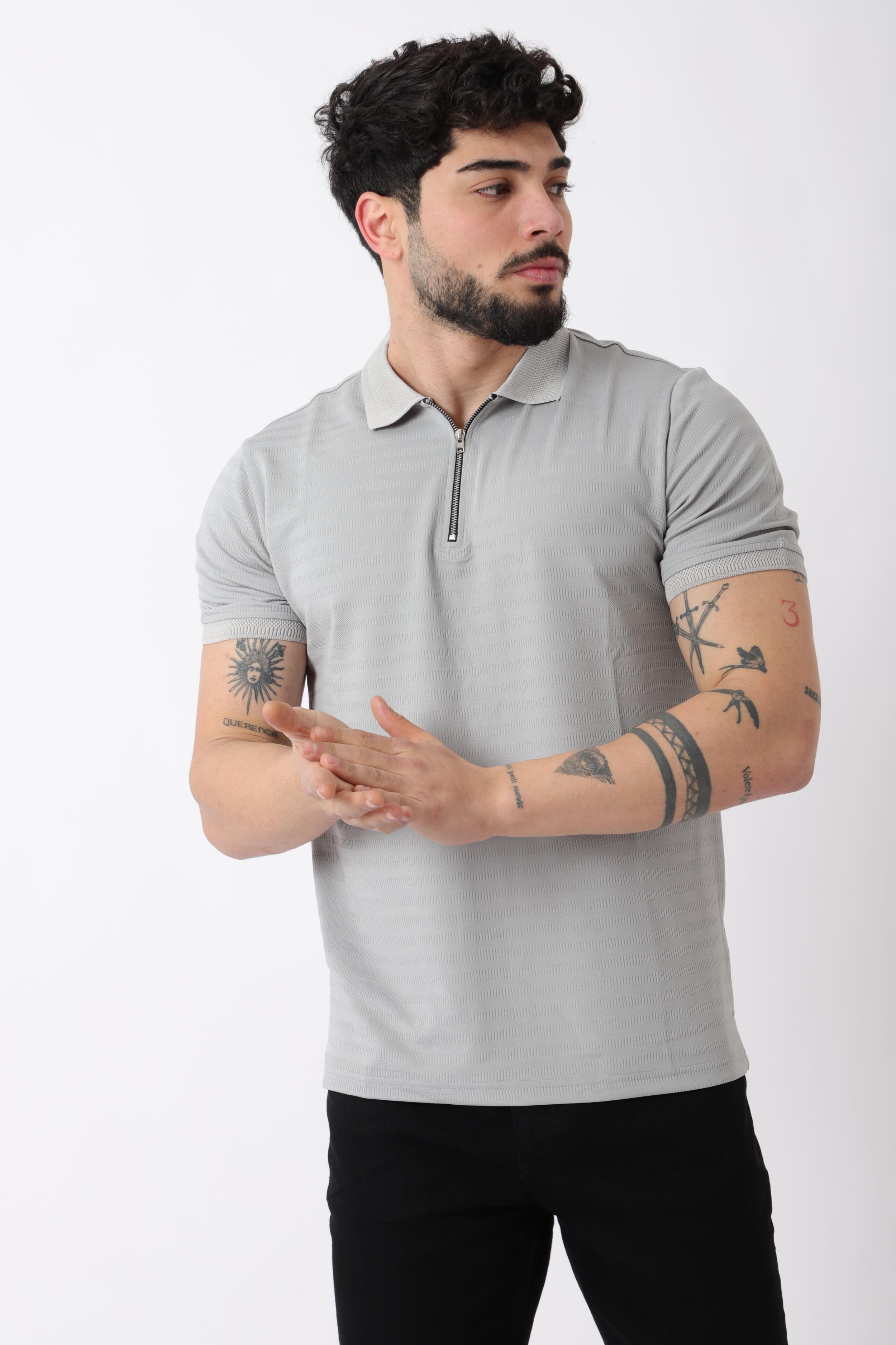 Desenli Yakalı Yarım Fermuar Tişört JS C-1032_30421