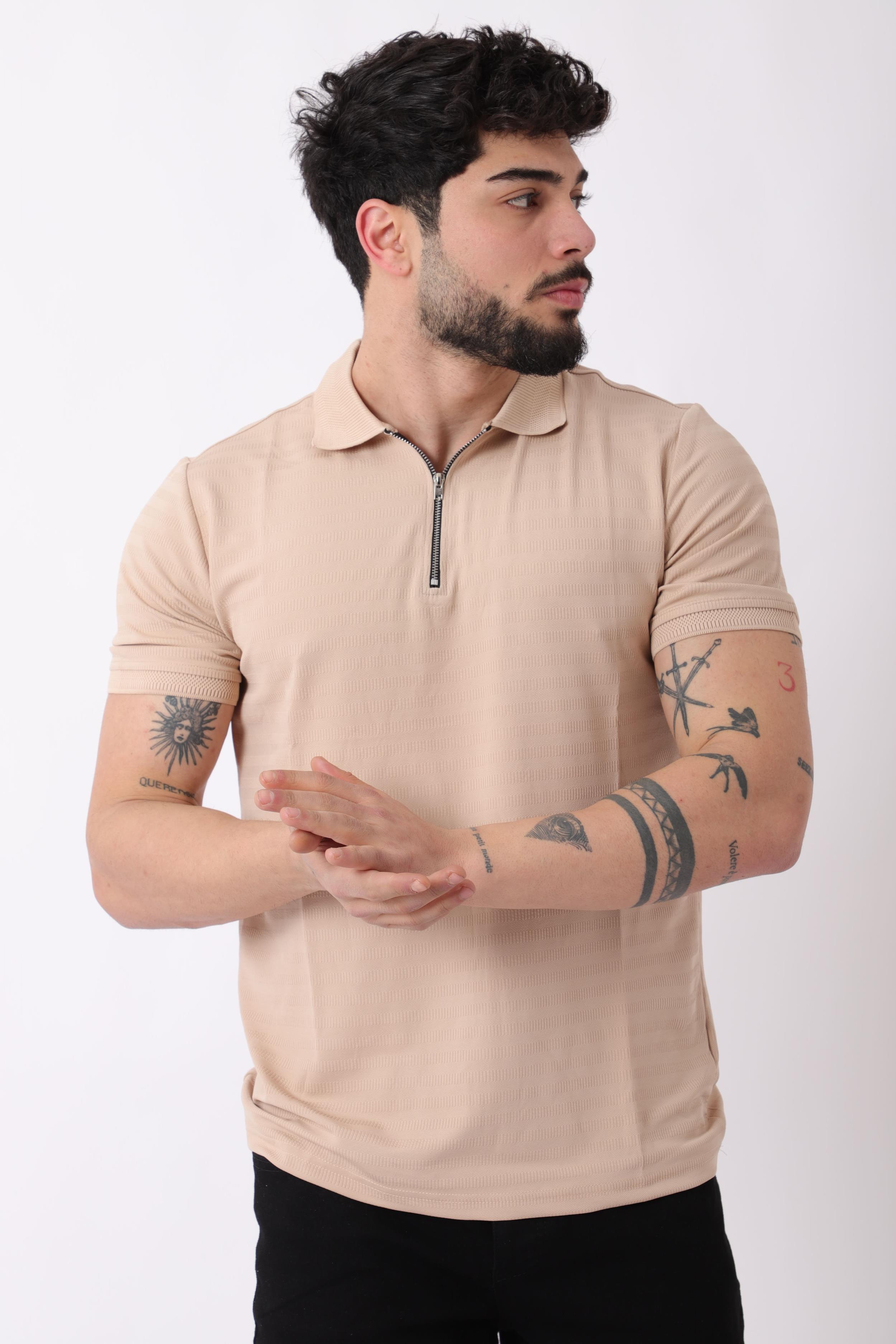 Desenli Yakalı Yarım Fermuar Tişört JS C-1032_30421