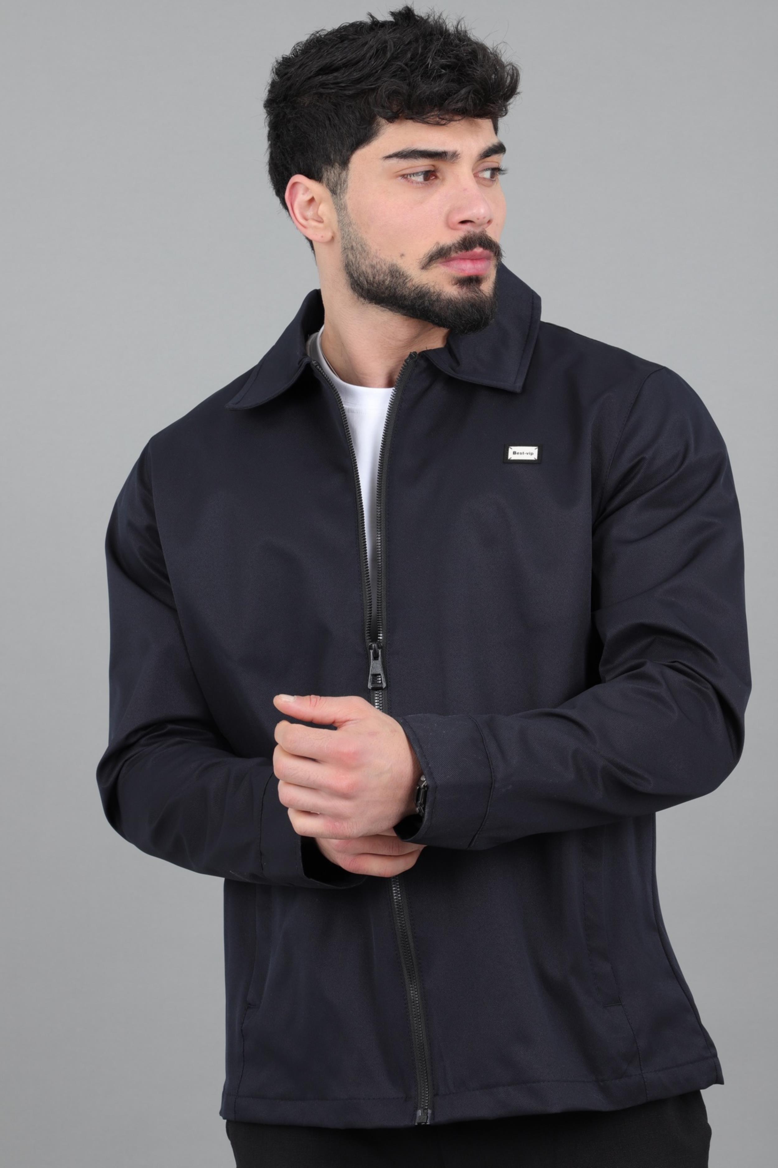 Diagonel Kumaş Yakalı Fermuarlı Mevsimlik Mont PLDP 3031_60391
