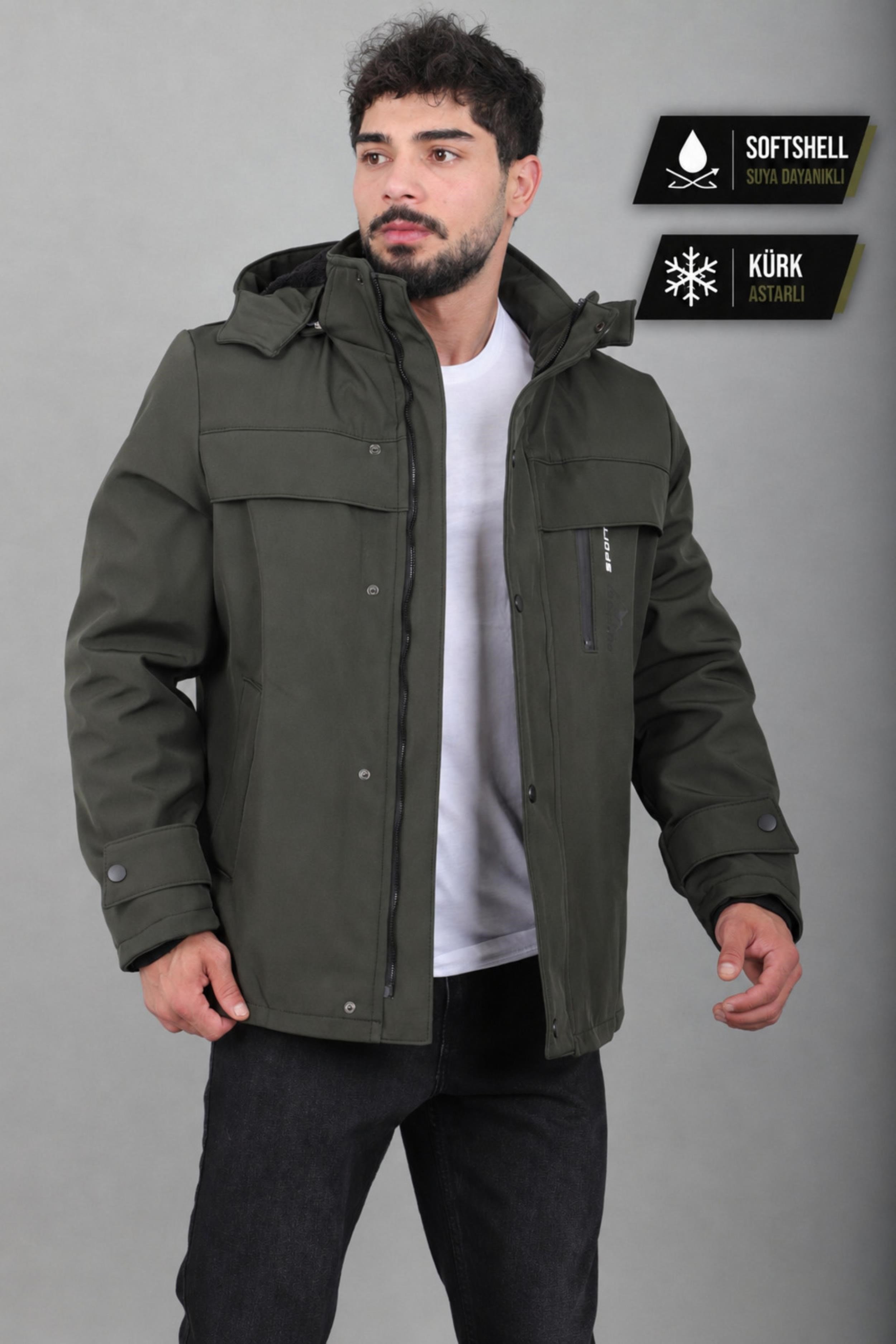 İçi Kürklü Göğüs Detay Softsheel Kışlık Mont KMD 833_50524