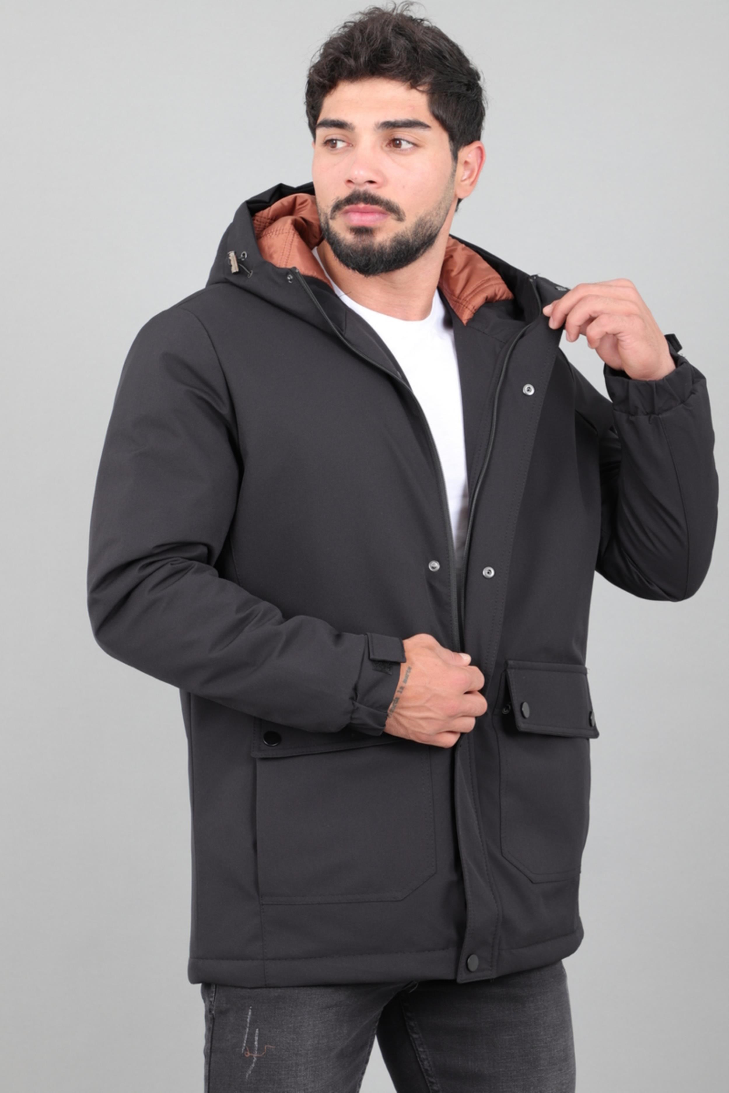 Kapitoneli Torba Cep Sabit Kapüşon Kışlık Mont PLDP 3039_50527