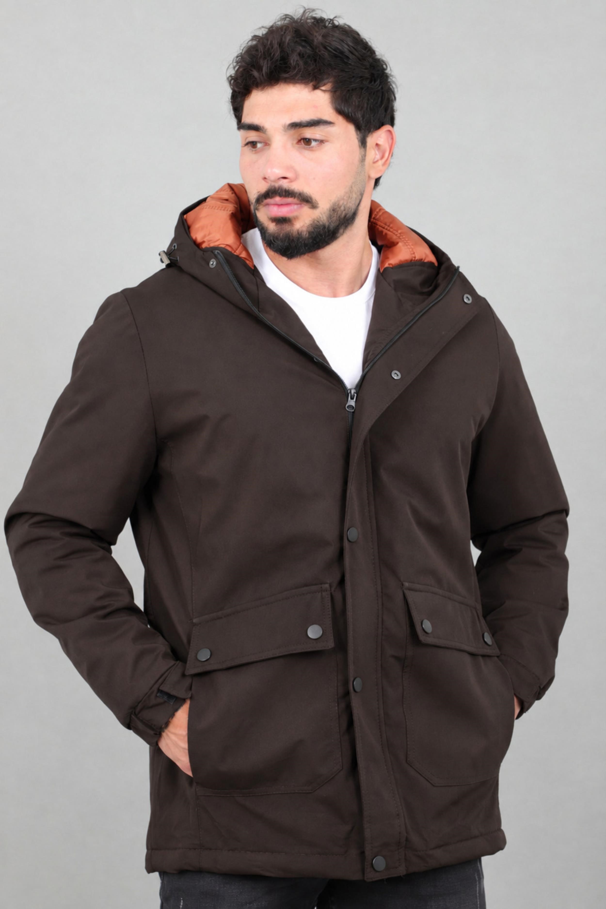 Kapitoneli Torba Cep Sabit Kapüşon Kışlık Mont PLDP 3039_50527