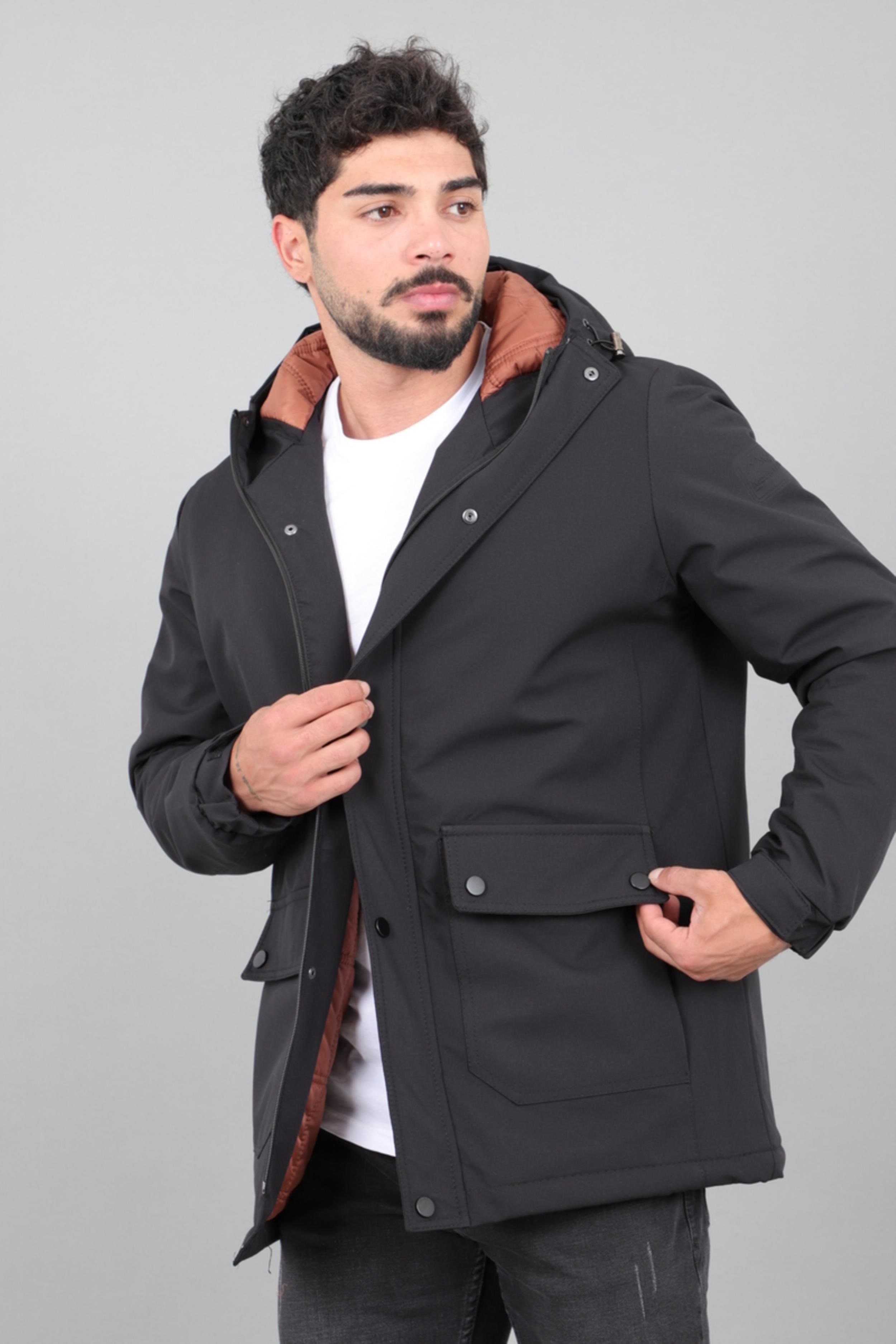 Kapitoneli Torba Cep Sabit Kapüşon Kışlık Mont PLDP 3039_50527