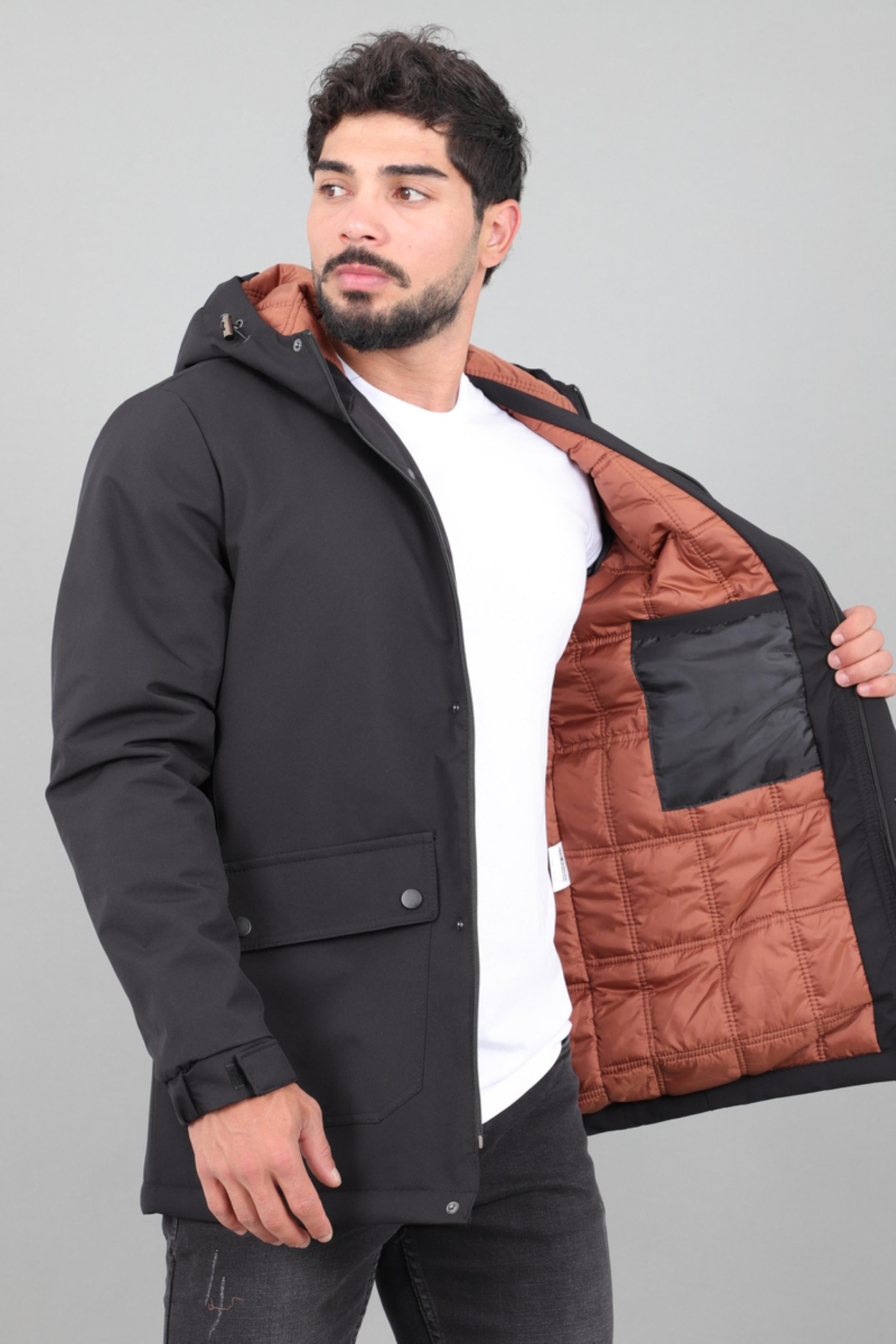 Kapitoneli Torba Cep Sabit Kapüşon Kışlık Mont PLDP 3039_50527