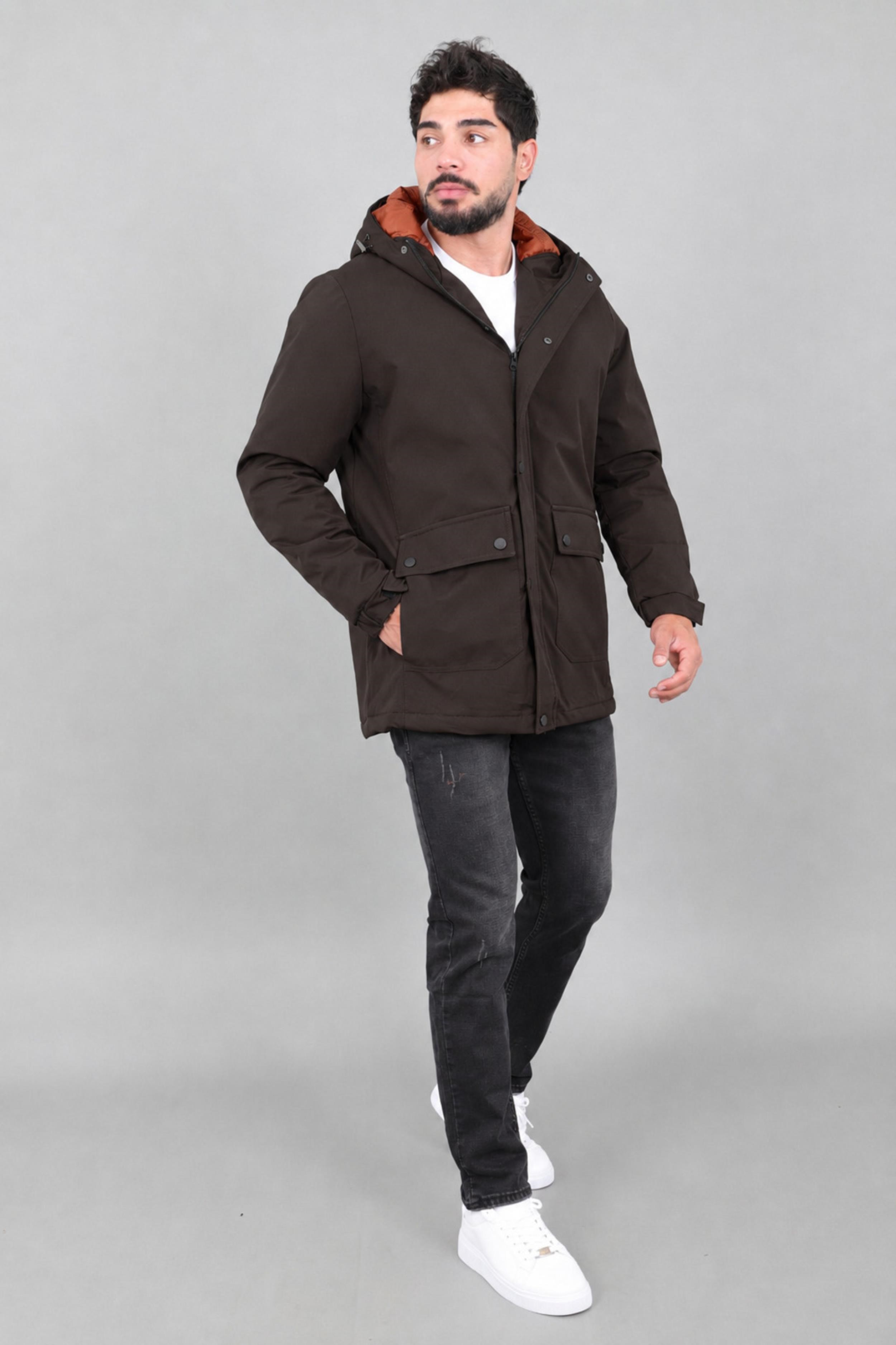 Kapitoneli Torba Cep Sabit Kapüşon Kışlık Mont PLDP 3039_50527