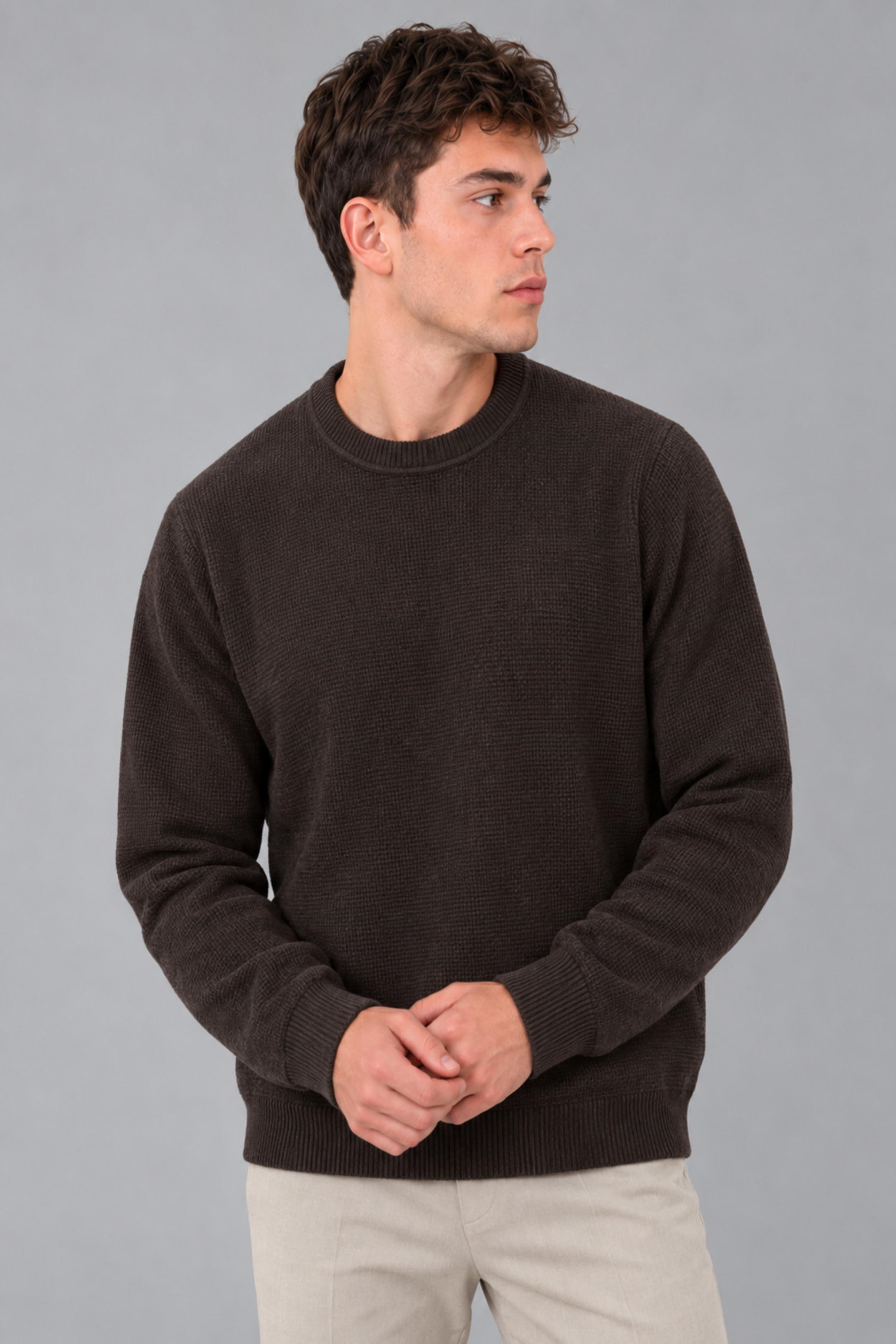Kare Desen Desen Sıfır Yaka Kışlık Kazak DP 1069_10059