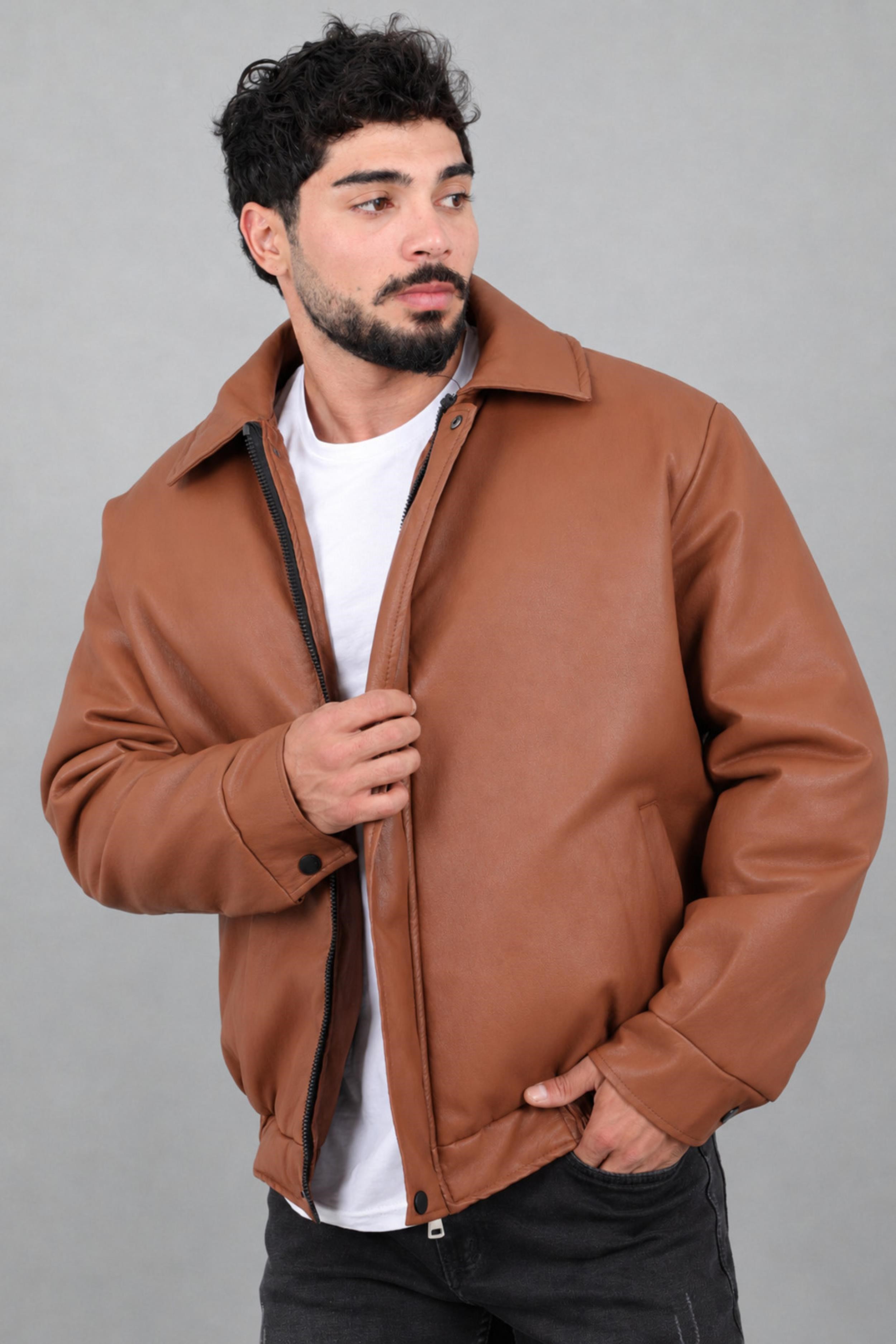 Kışlık Dolumlu İçi Kürklü Oversize Suni Deri Mont KMD_50502
