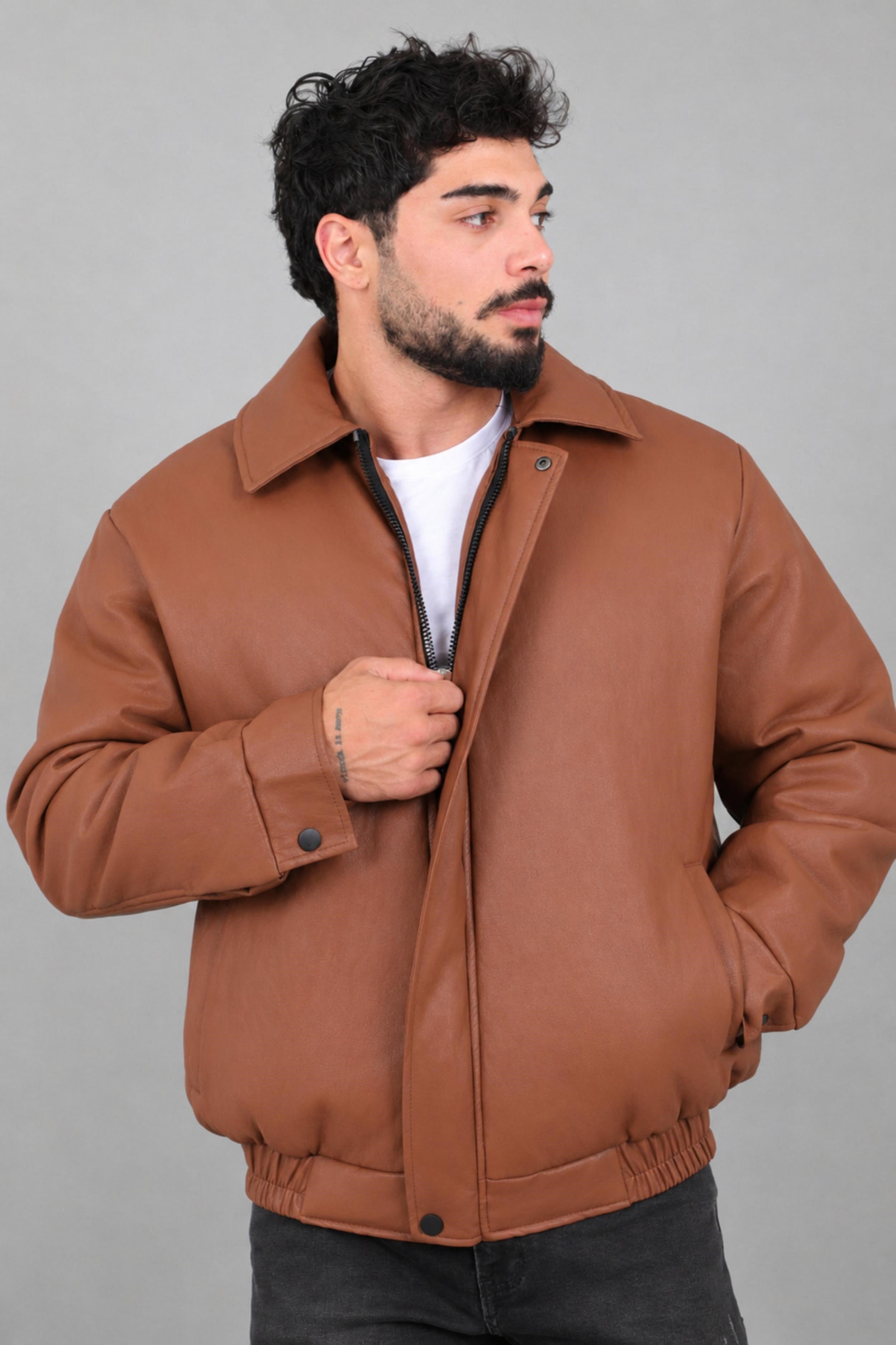 Kışlık Dolumlu İçi Kürklü Oversize Suni Deri Mont KMD_50502