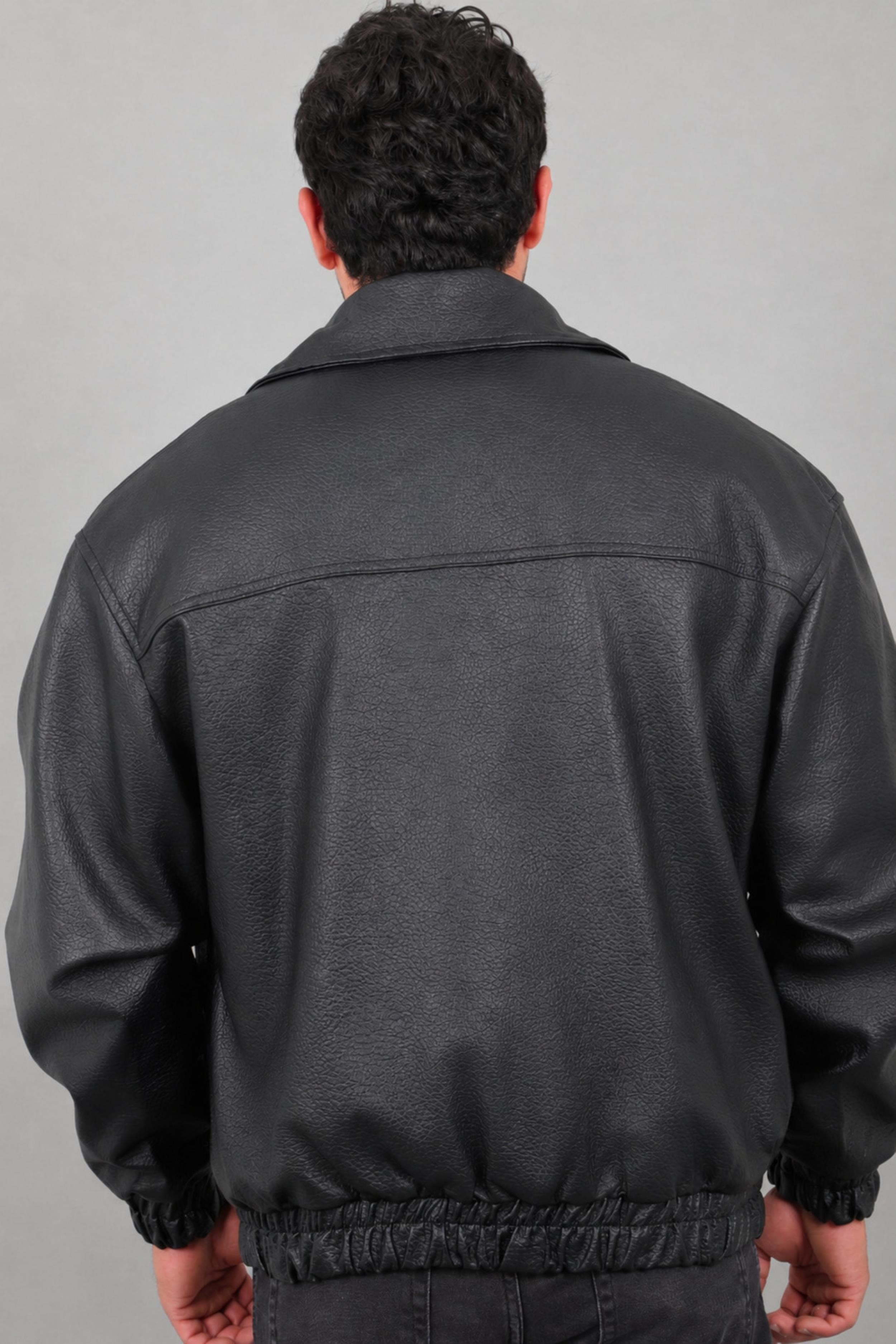 Oversize Dik Yaka Desenli Suni Deri Mont KMD 881_50529